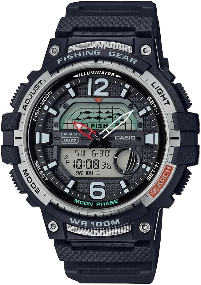 釣り用メンズ腕時計 ブラック樹脂 10年バッテリー WSC-1250H-1AVCF