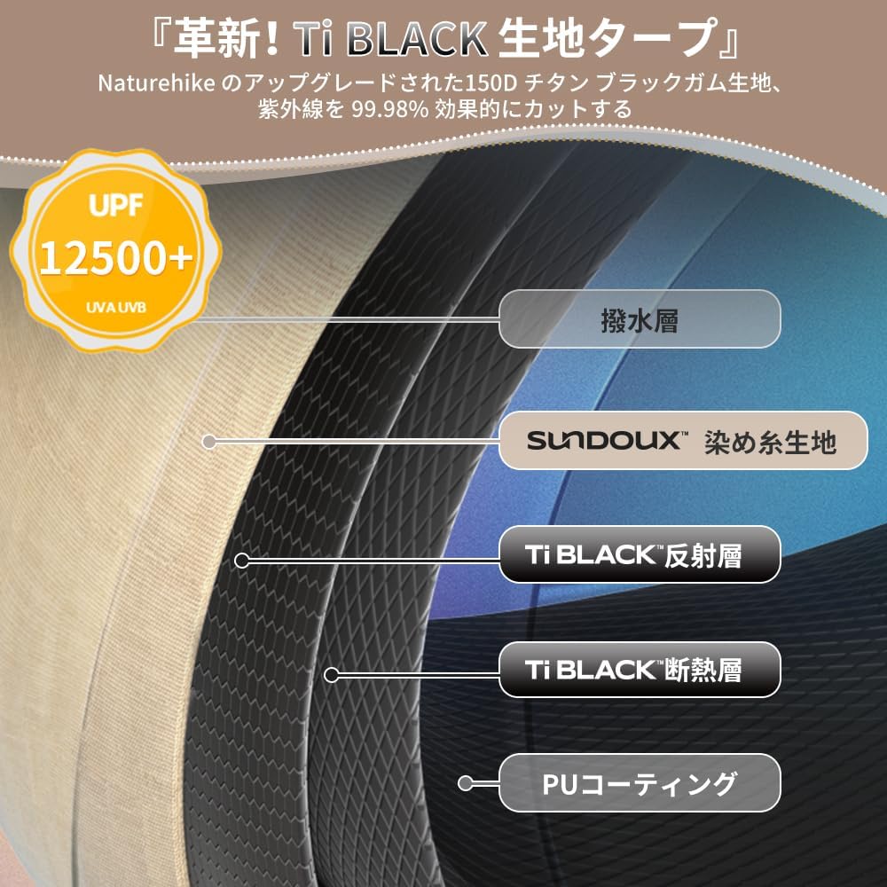 ファミリー向け Naturehike ワンタッチテント village13 Ti black 大型 2～6人用 UPF12500+ UVカット 自立式 2重層 耐水圧PU3000+ 収納袋付き
