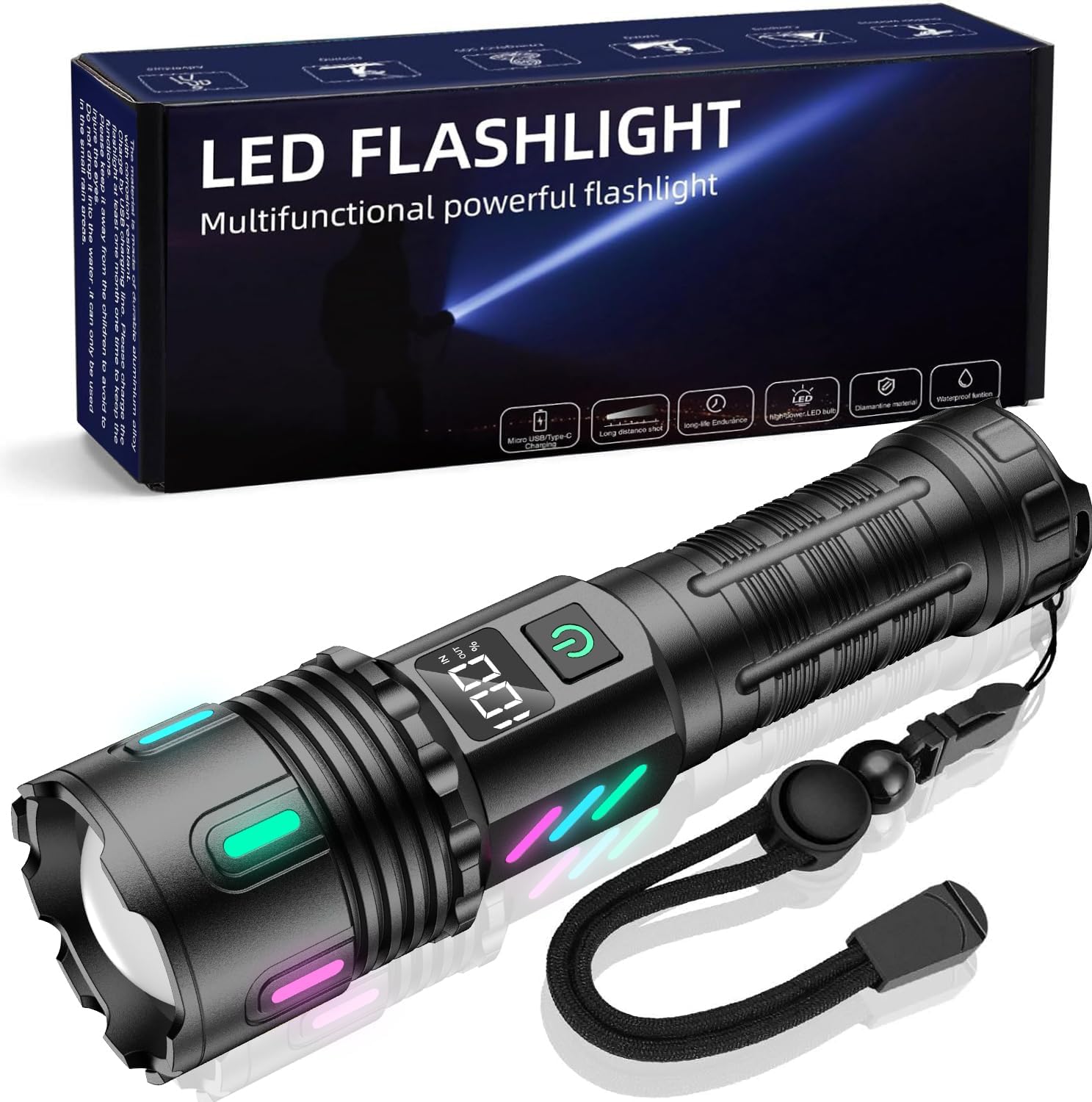 【防災用】 最新型 LED 懐中電灯 5000000ルーメン 超高輝度 軍用ハンディライト USB充電式 5モード ズーム調整 防水 軽量 小型