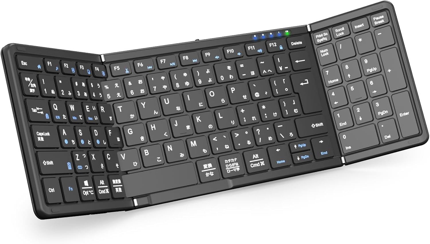 Omikamo Bluetooth 折り畳み式ワイヤレスキーボード 日本語配列 フルサイズ マルチペアリング USB-C充電 (黒)