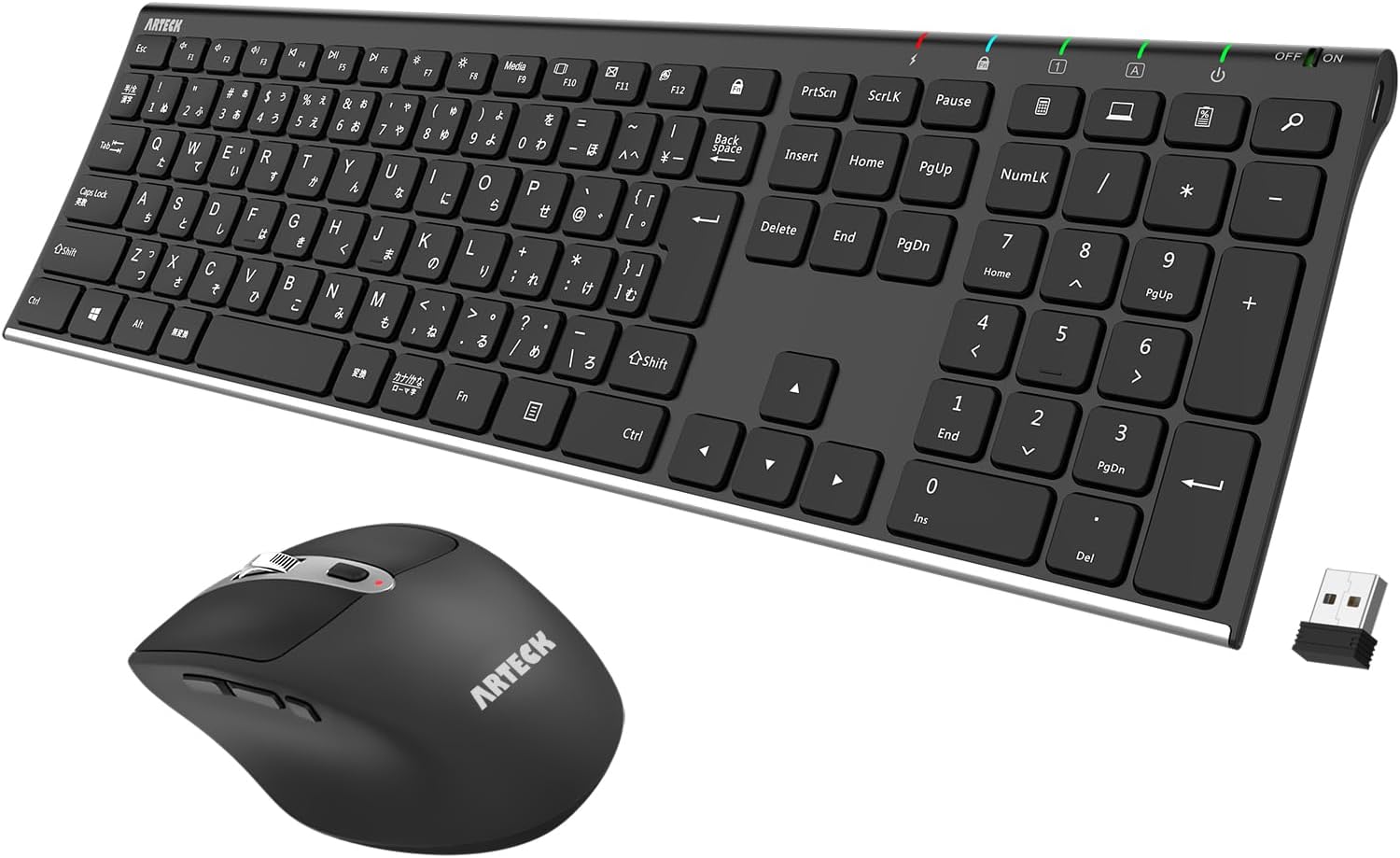 Arteck 2.4G無線充電式キーボードマウスセット（フルサイズ、Type-C対応）