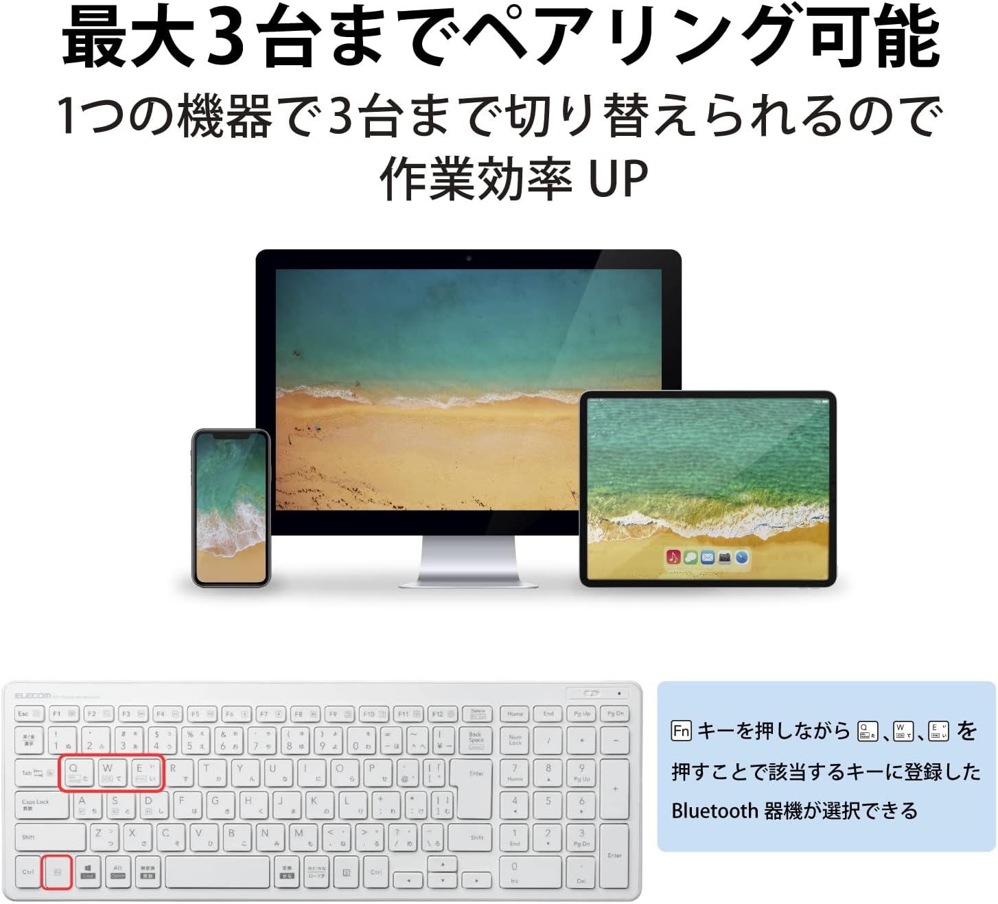 Bluetooth対応 コンパクトパンタグラフキーボード ホワイト TK-FBP101WH