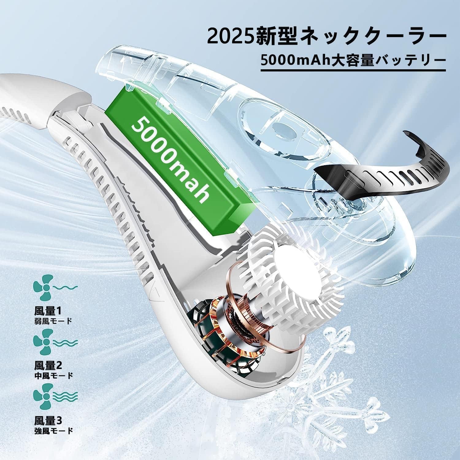【父の日プレゼント】軽量ネッククーラー 羽なし携帯扇風機 5000mAh静音設計 3段階風力 LED表示