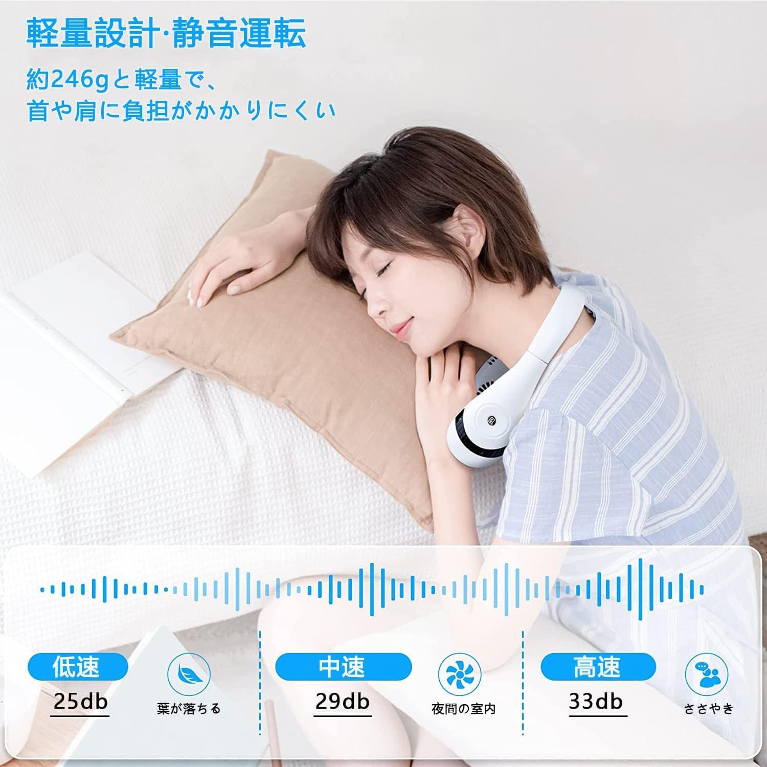 【父の日プレゼント】軽量ネッククーラー 羽なし携帯扇風機 5000mAh静音設計 3段階風力 LED表示