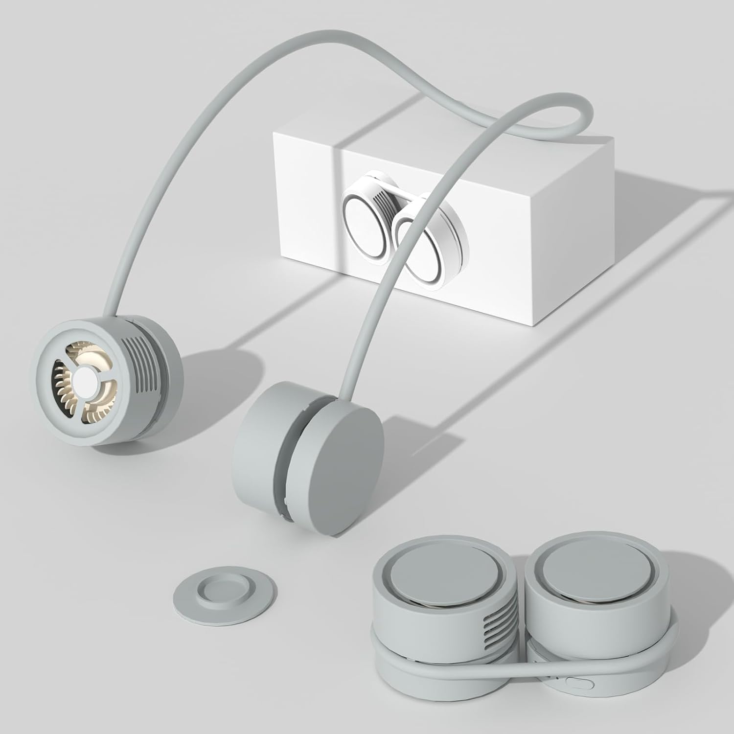 首掛け扇風機 アロマ機能付き 超軽量 USB C充電式 360度調整可能 - 高温対策・マスク蒸れ対策に最適 (グレー)