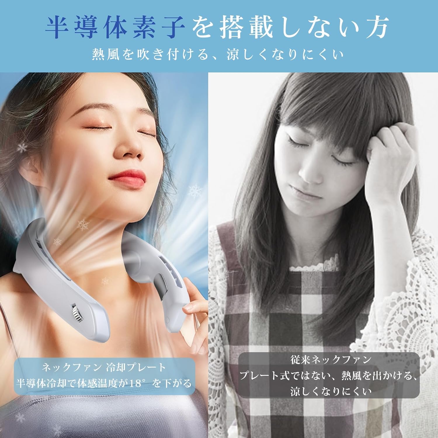 ネッククーラー 携帯扇風機 【風量100段階調節・2025年夏新型】 大容量4000mAh 熱中症対策 ホワイト