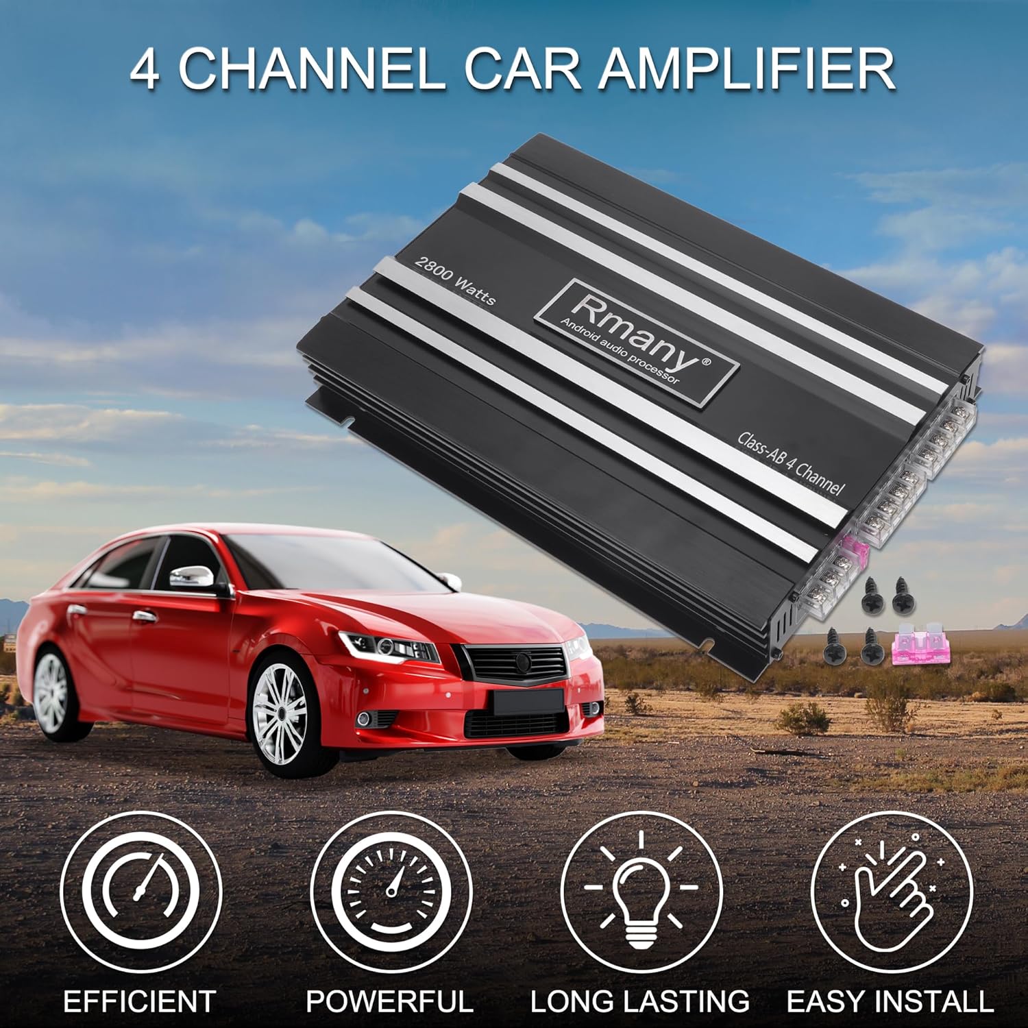 12V 4チャンネルカーアンプ 2800W対応 ブラック