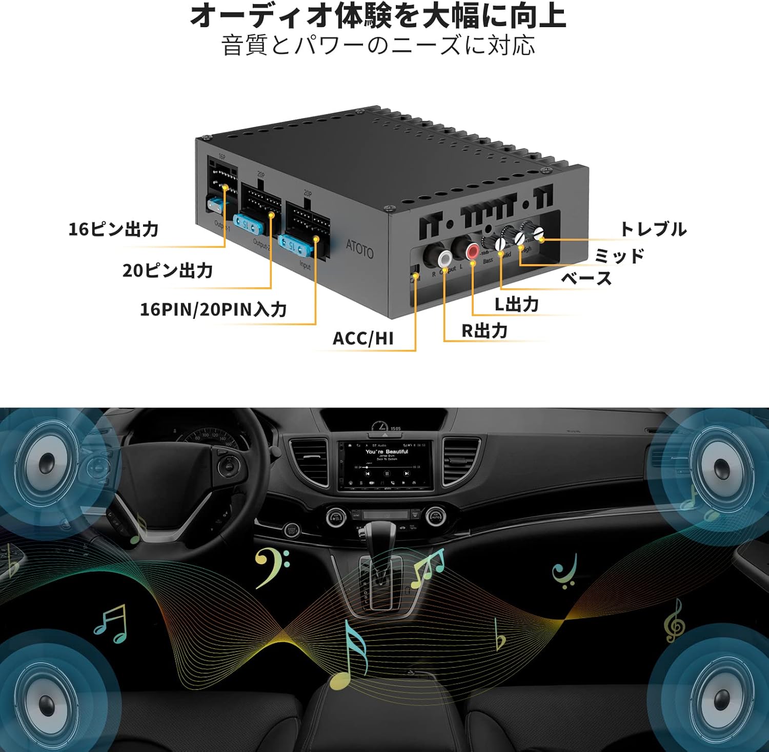 ATOTO CA-AEC01 カーアンプ 4チャンネル 400W クラスA/B 2/4オーム対応