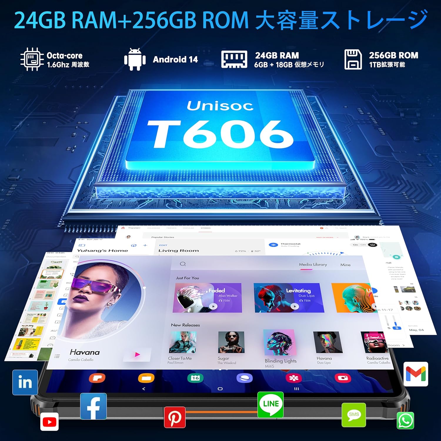 OUKITEL RT9 防水タブレット 10.1インチ 24GB RAM 256GB ROM 11000mAh大容量バッテリー デュアルSIM 4G/5G対応 (ブラック)