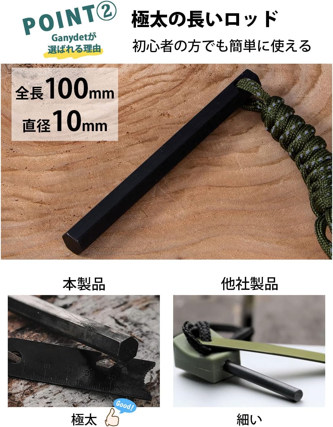 ヘキサ型メタルマッチ ファイヤースターター 大サイズ 着火具 キャンプ・アウトドア用