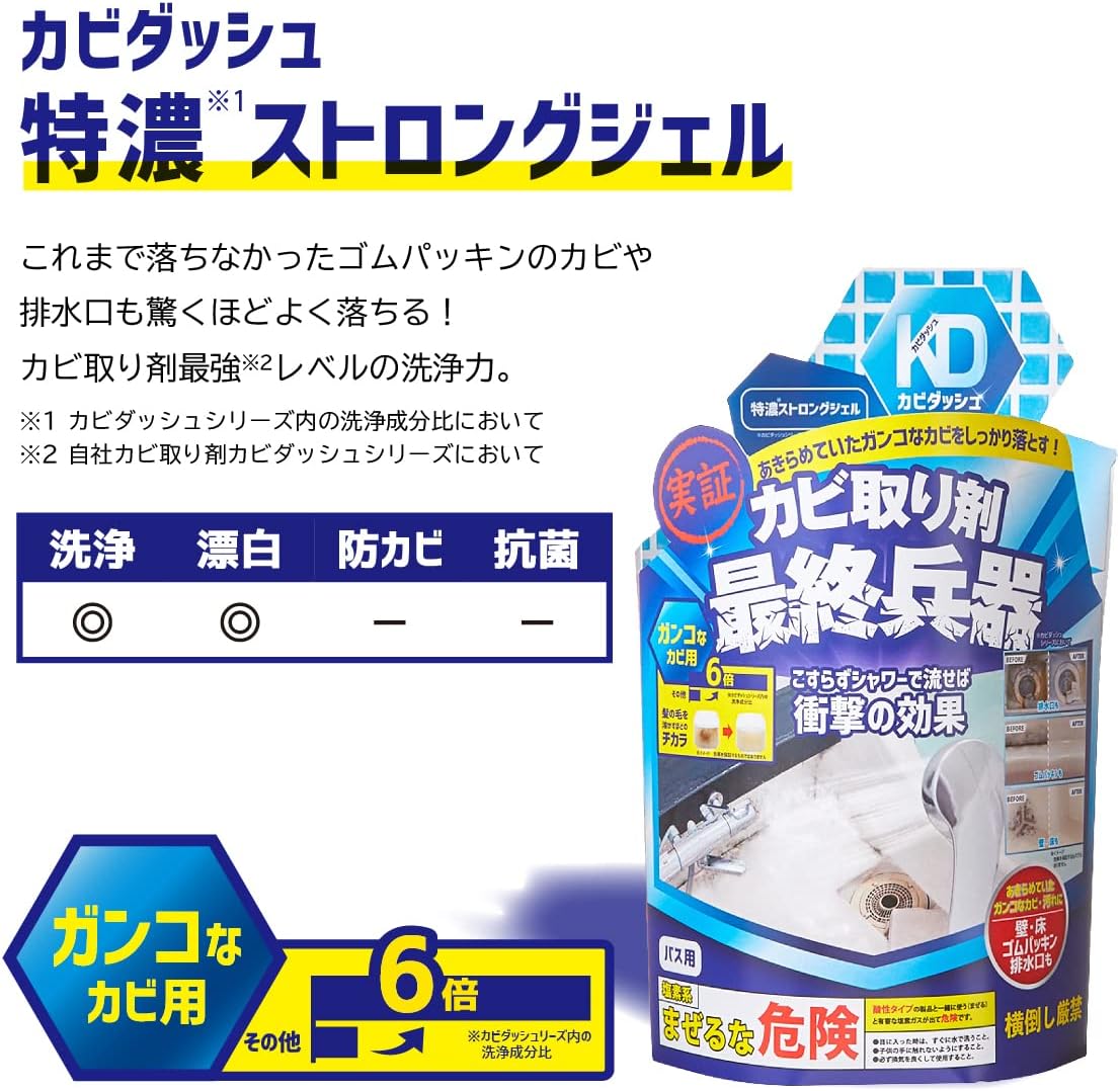 カビダッシュ特濃ストロングジェル 500ml - 髪の毛も溶かす最強カビ取り剤【浴室・排水口用】