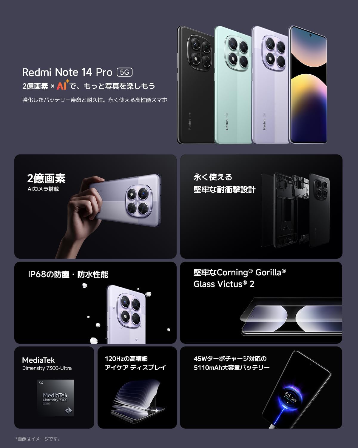 SIMフリー 5Gスマートフォン Xiaomi Redmi Note Pro 14 日本語版 8GB/512GB コーラルグリーン 2億画素カメラ 5110mAhバッテリー