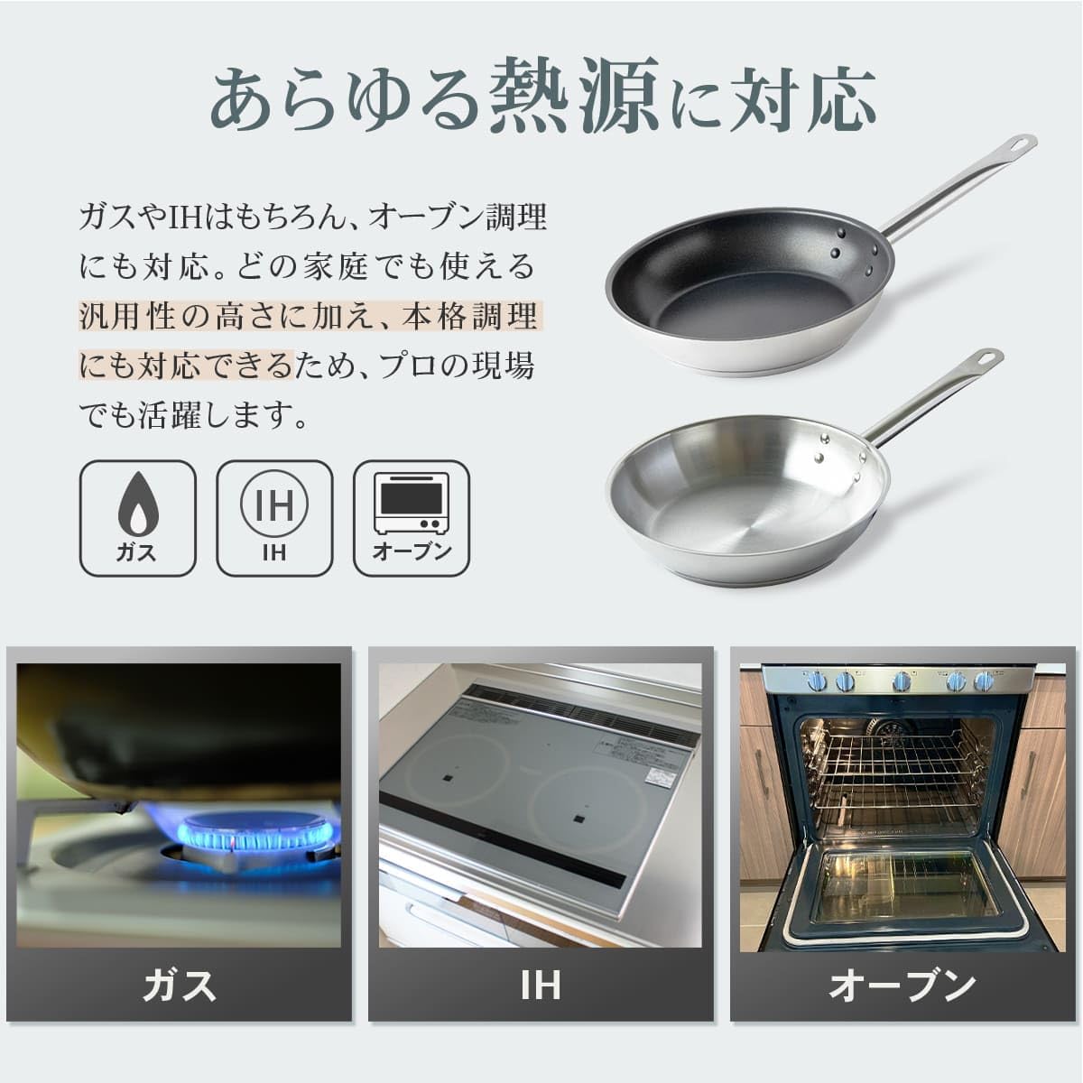 業務用三層構造ステンレスフライパン 20cm ガス・IH対応