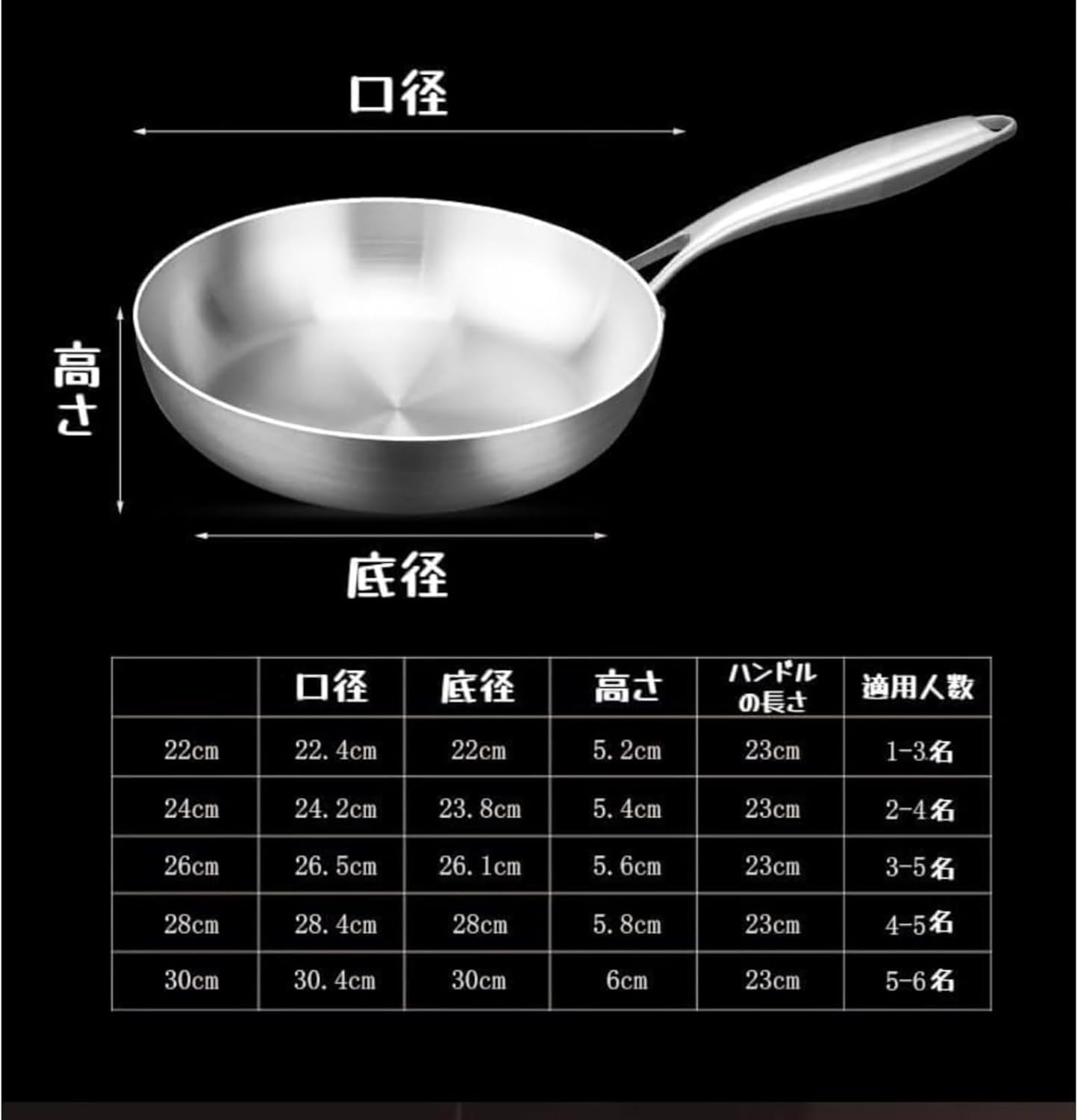 プロ仕様 7層複合鋼 ステンレスフライパン 26cm