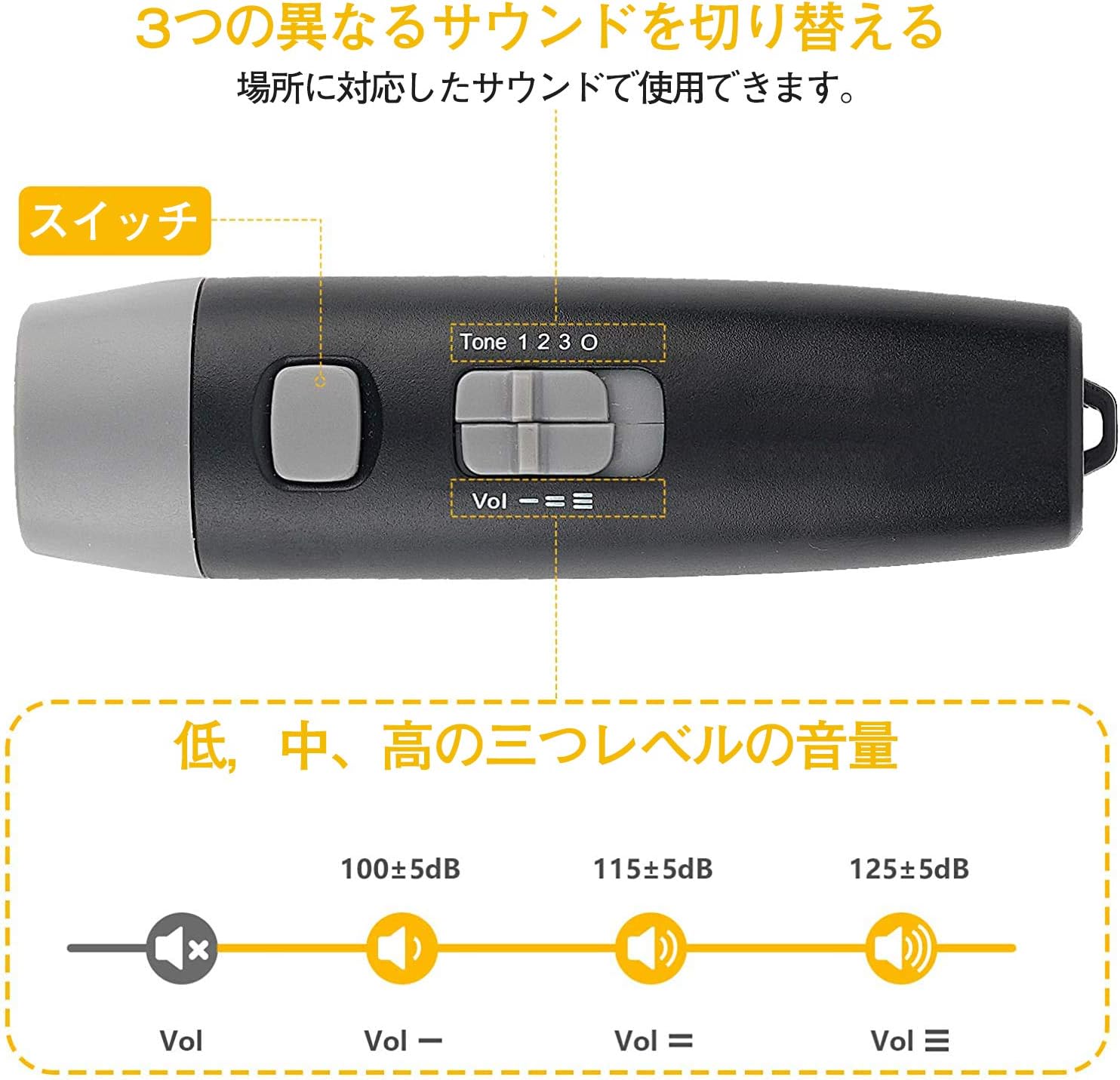 RICHJOLY 電子ホイッスル 大音量130db サッカー・バスケットボール・アウトドア用 防災・防犯対策用 3本AAA電池付き