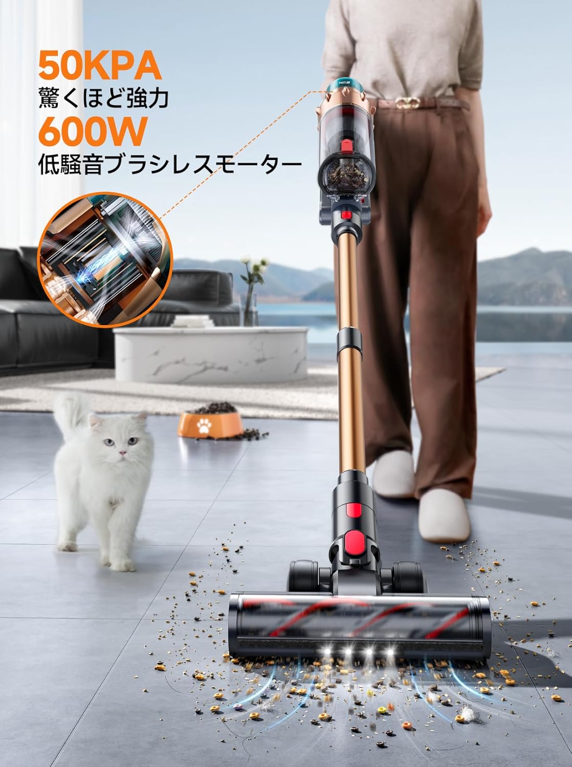 コードレス掃除機 65分稼働 50000Pa強力吸引 自立式 1.5L大容量ダストカップ 2024年モデル