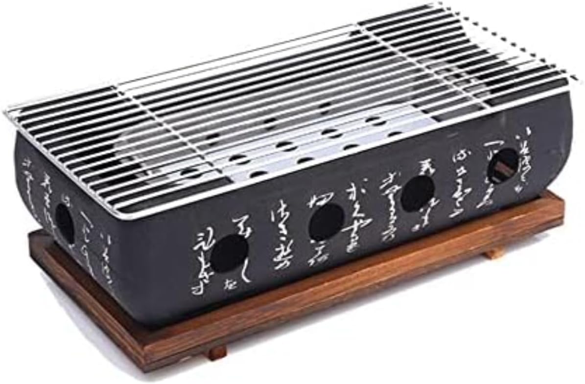 屋外キャンプ用 日本製アルミ製七輪コンロ 木製ベースのチャコールグリル XLサイズ 34.5×17×12cm