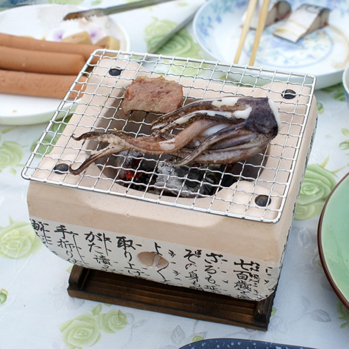 アウトドア BBQ 七輪セラミック火鉢ポータブル グリル 焼き鳥用 (24.5*14.5*10cm)