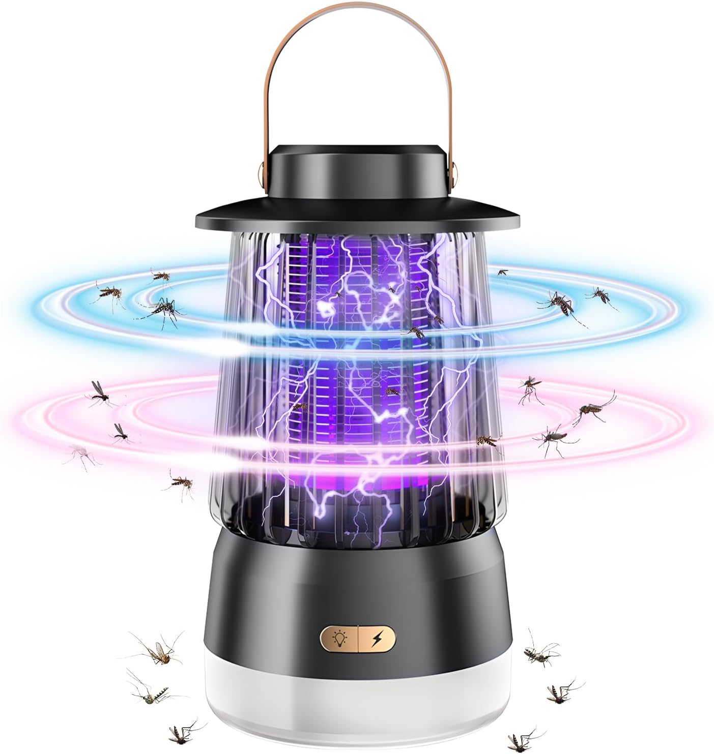 2025年夏新モデル 電撃殺虫器 USB充電式 360°強力蚊除け LED照明 省エネ静音 IPX5防水 コンパクト屋内外両用 3000mAh (ブラック)