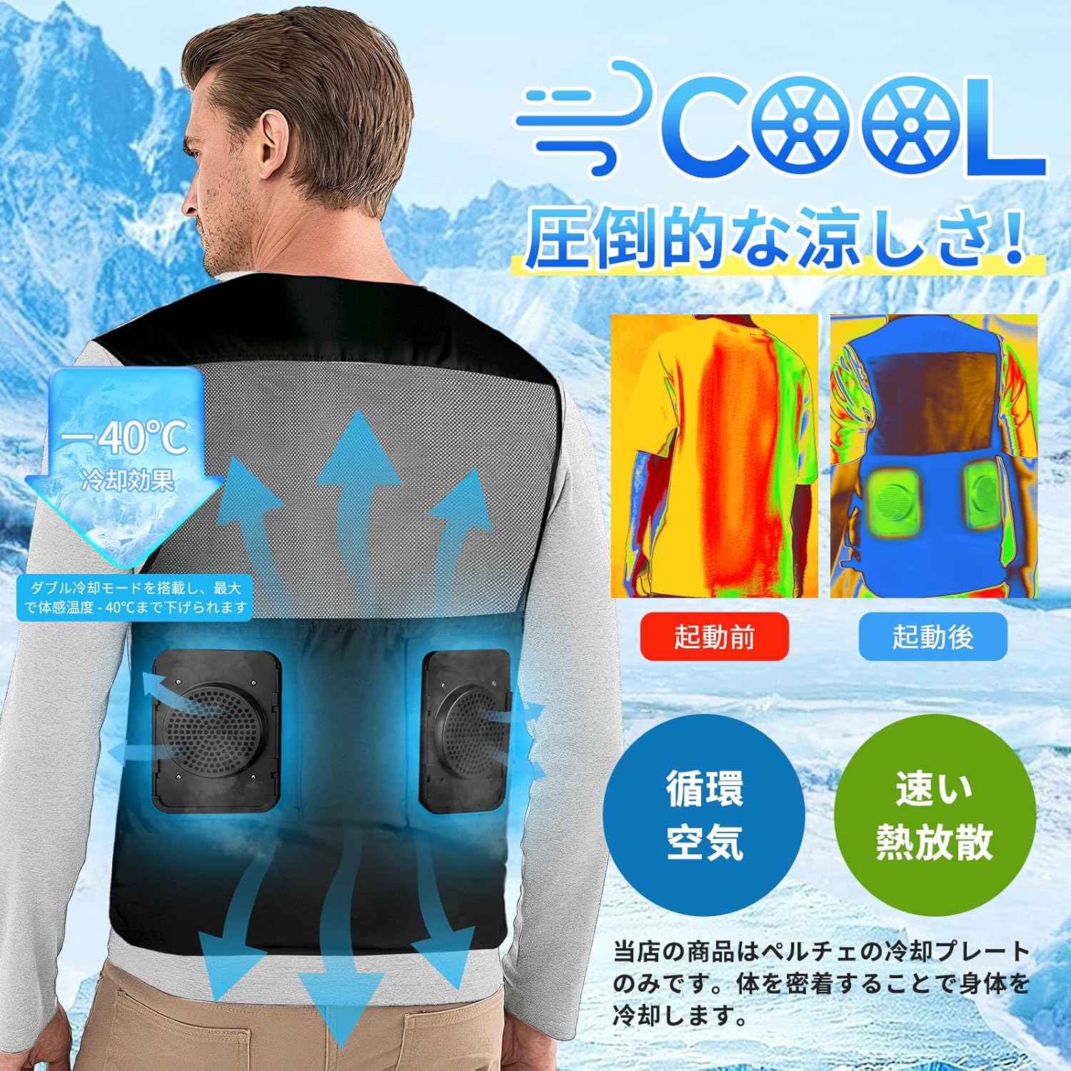 ペルチェ冷却ベスト【体感温度-40℃・20000mAhバッテリー・3段階調整】熱中症予防用