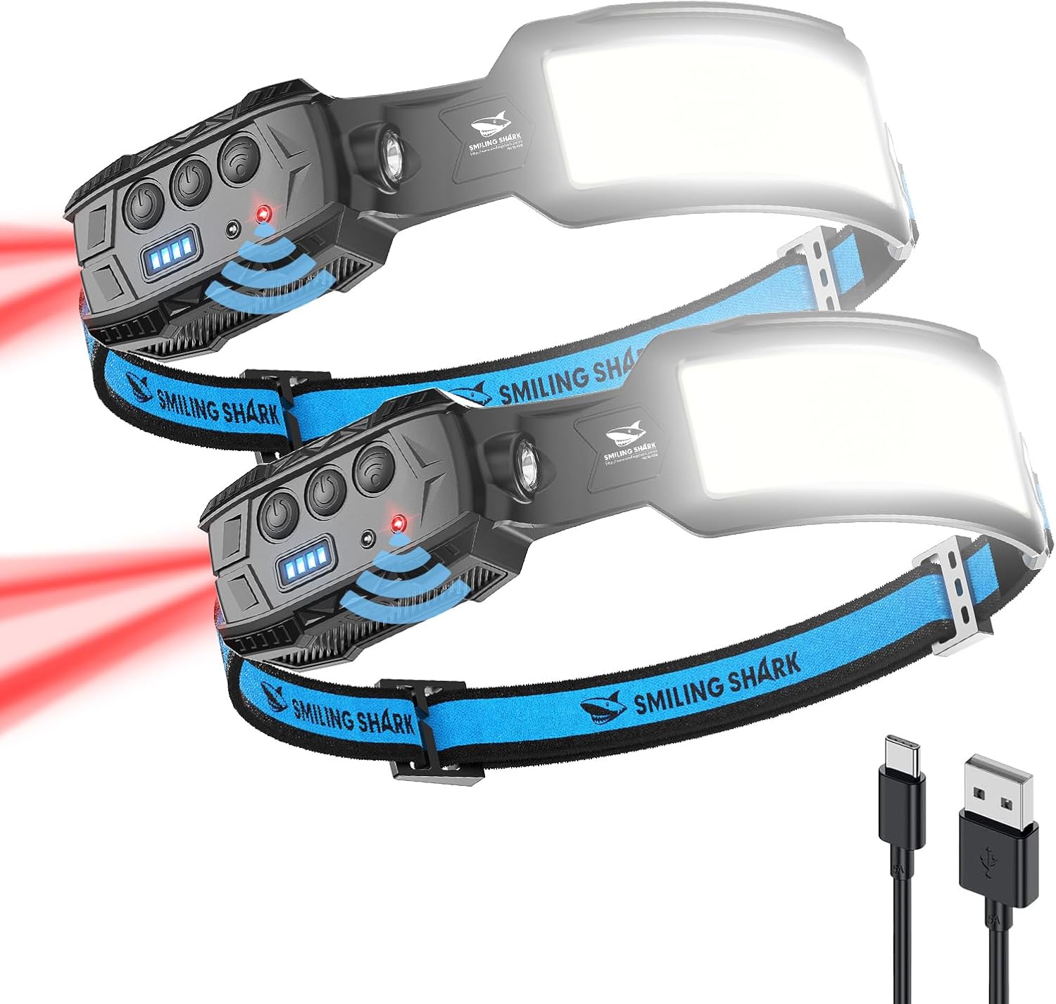 USB充電式 LEDヘッドライト 2個セット 人感センサー付き IPX4防水 釣り・登山・キャンプ用