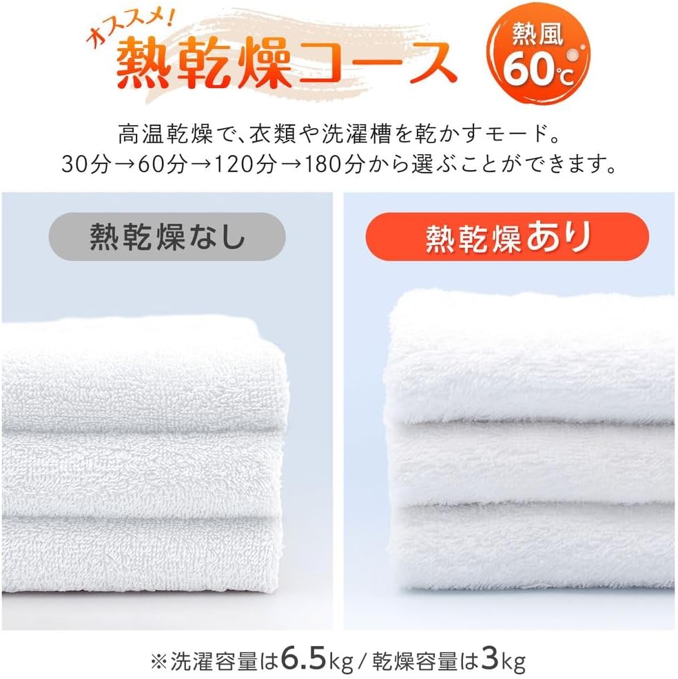 一人暮らし向けコンパクト縦型洗濯機 6.5kg 風乾燥機能搭載