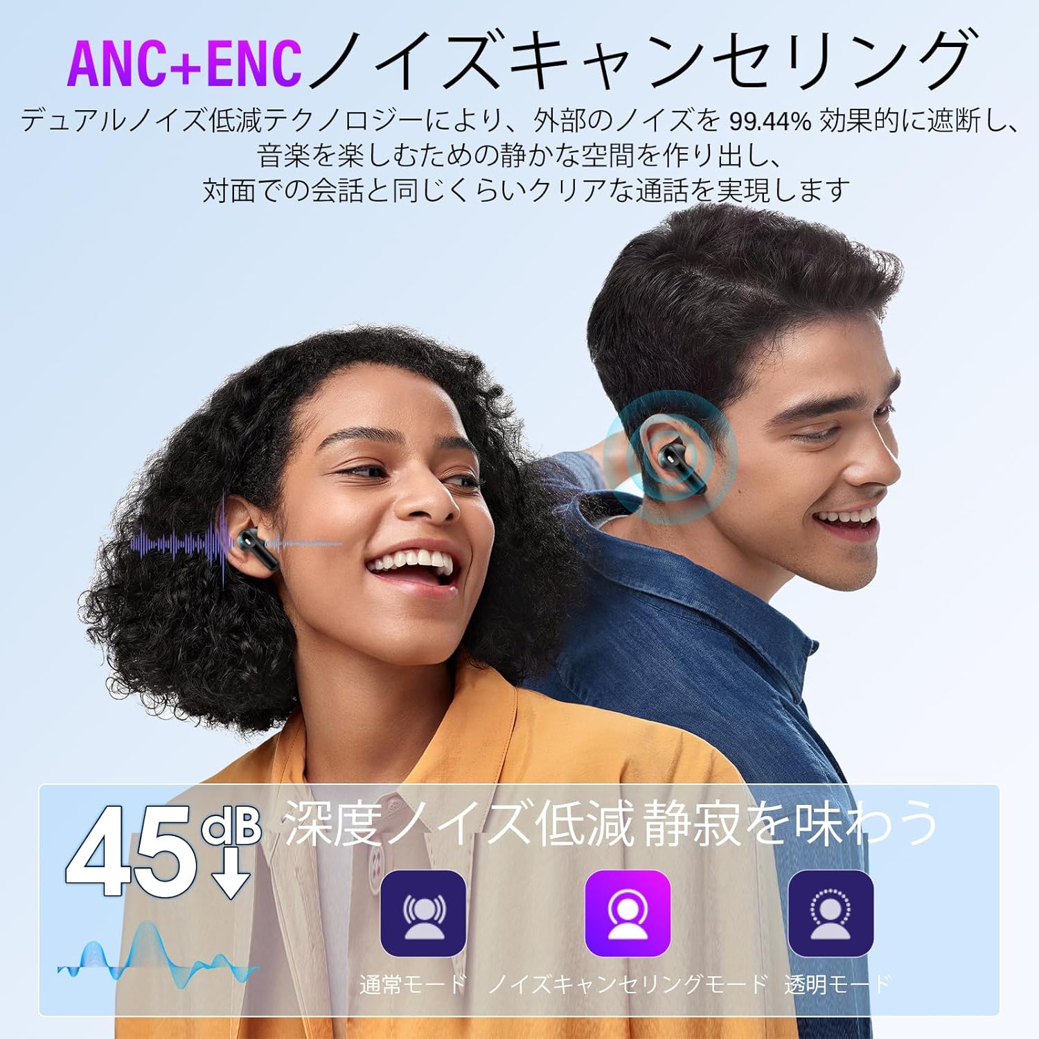 Bluetoothワイヤレスイヤホン ANC搭載 最大48時間再生 ブラック