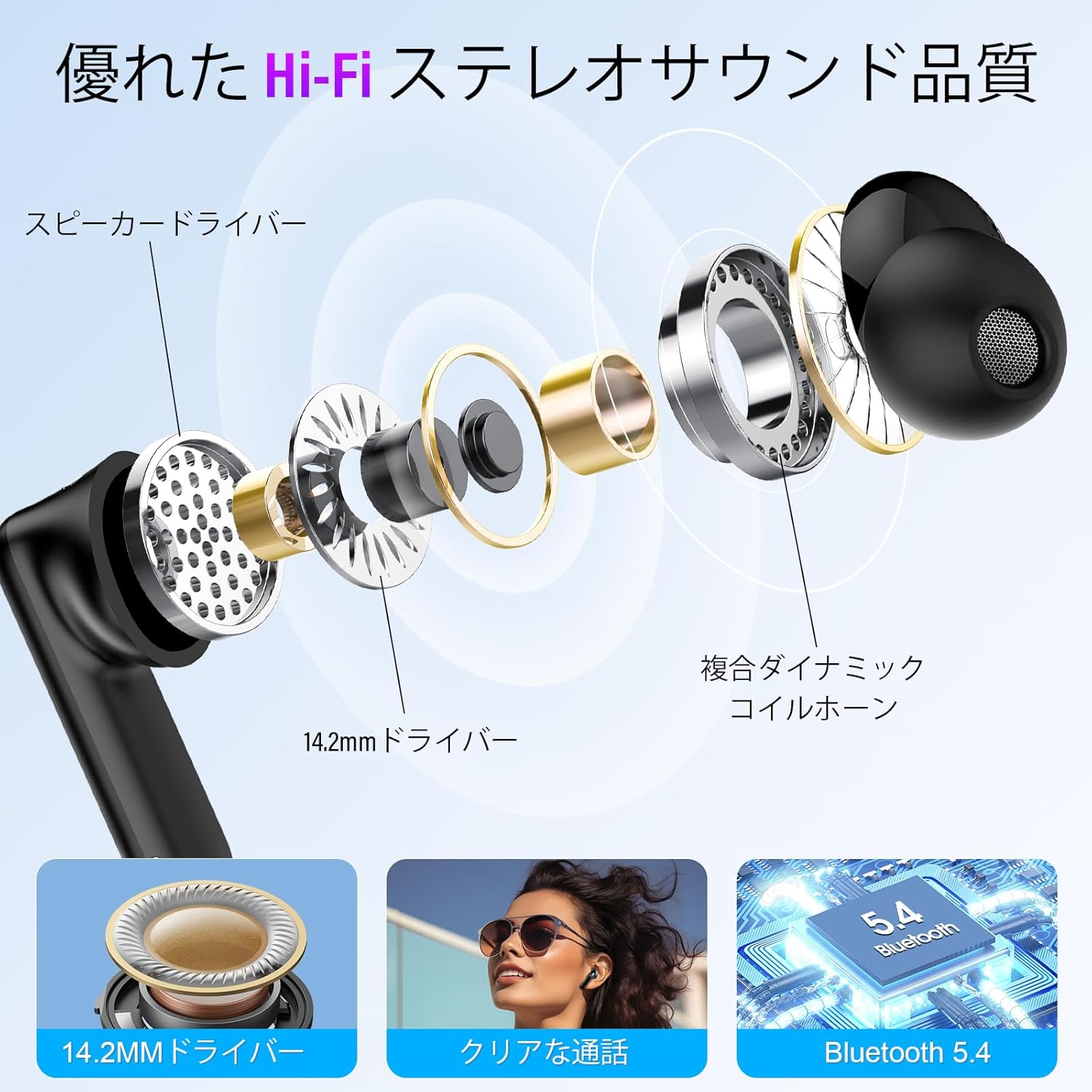 Bluetoothワイヤレスイヤホン ANC搭載 最大48時間再生 ブラック