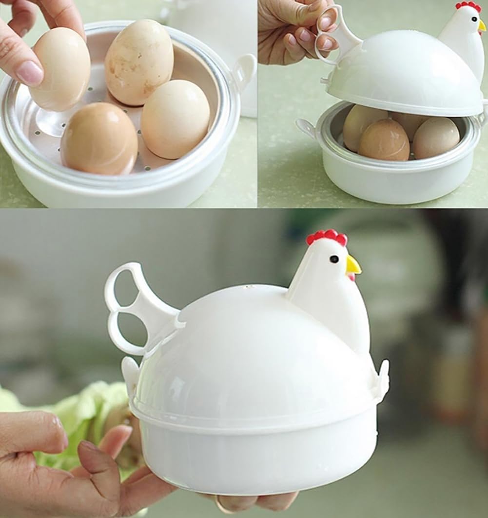 にわとり柄の電子レンジ用ゆでたまご器（4個用）