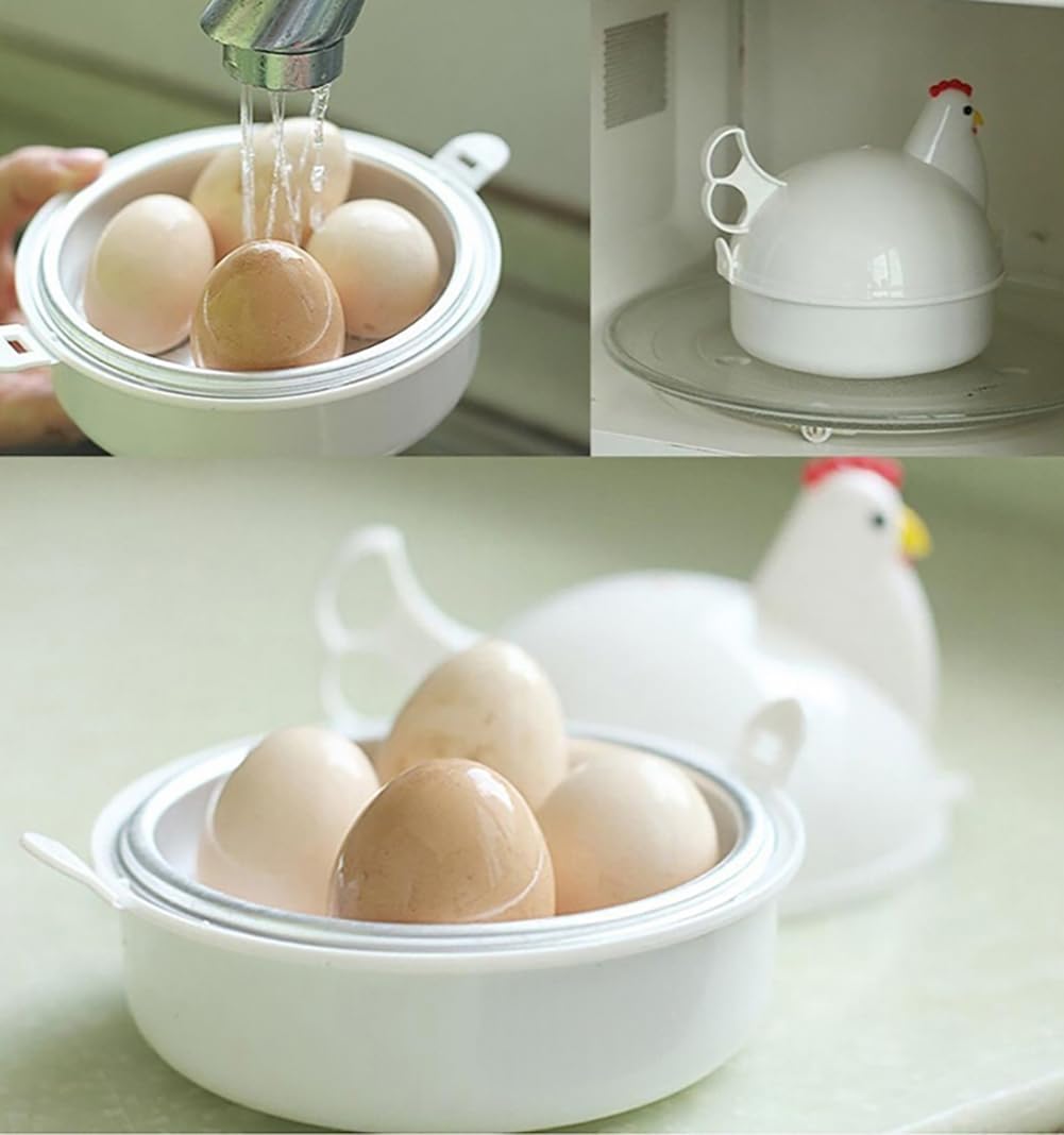 にわとり柄の電子レンジ用ゆでたまご器（4個用）