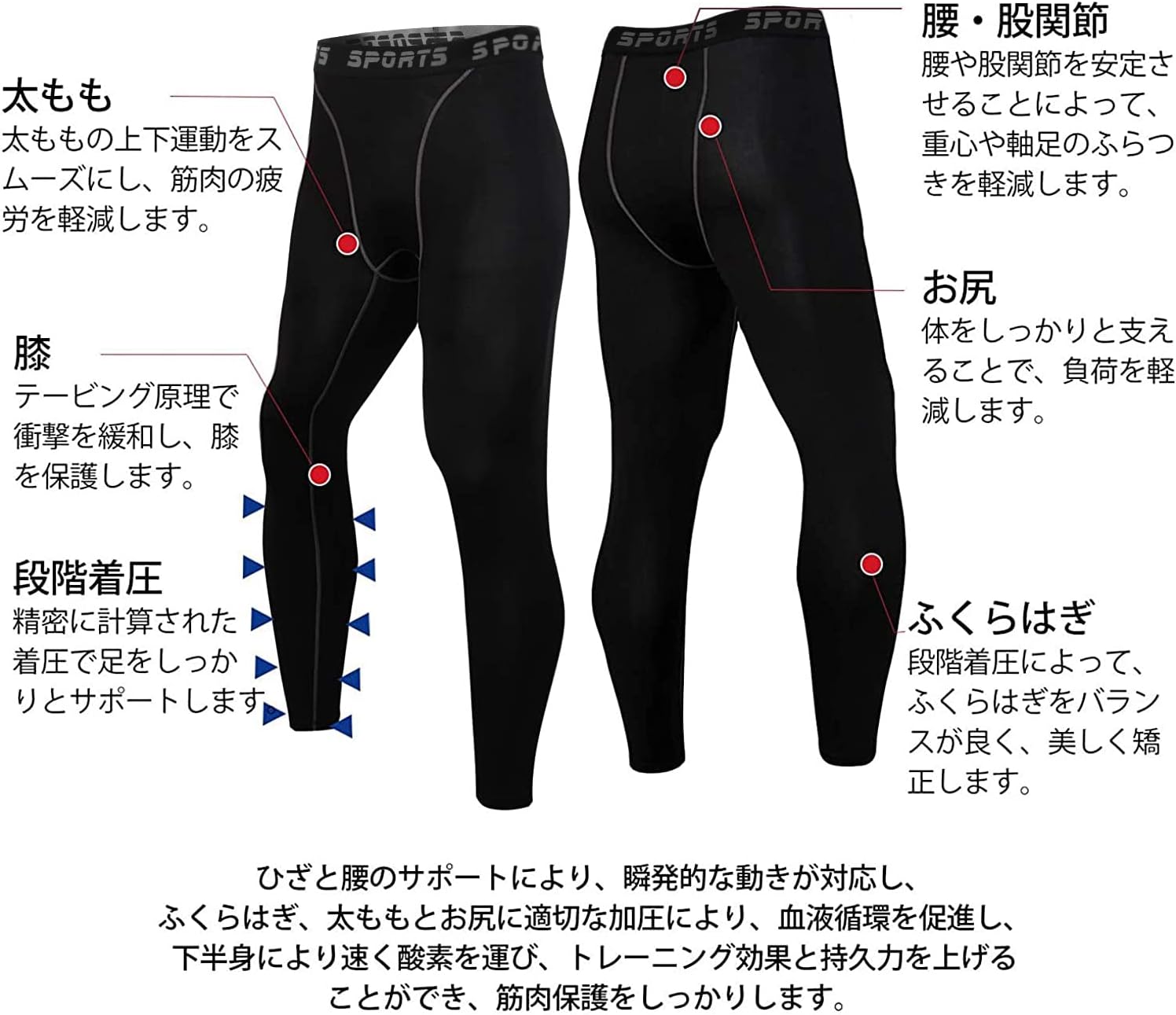 メンズ UVカット吸汗速乾パワーストレッチロングタイツ