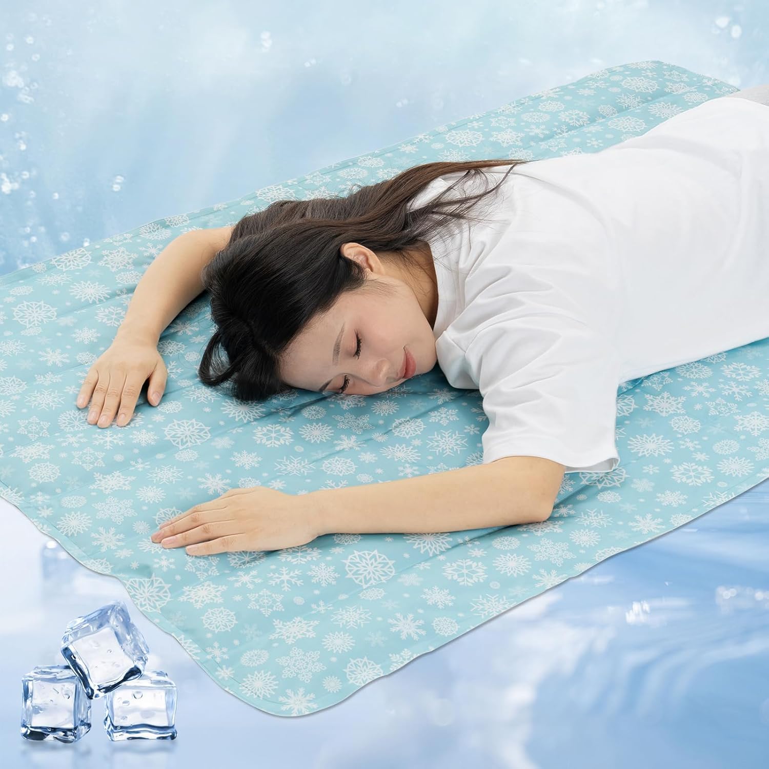 夏用接触冷感マット シングル 瞬間冷却 Q-max値0.65 雪&ライトブルー 90X90cm