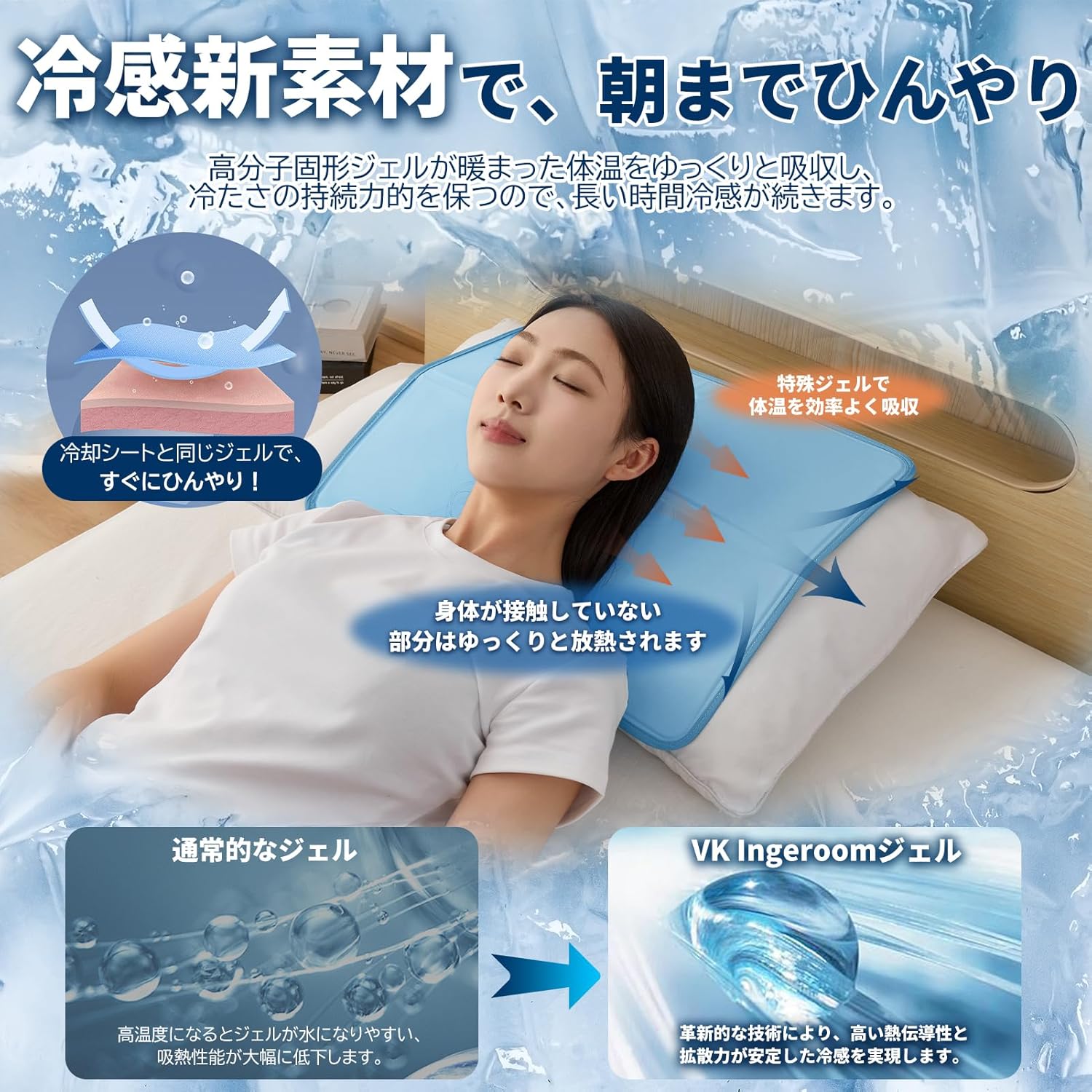 冷感ジェルマット ひんやりマット 夏用寝具 40x50cm 防水・防菌・防カビ