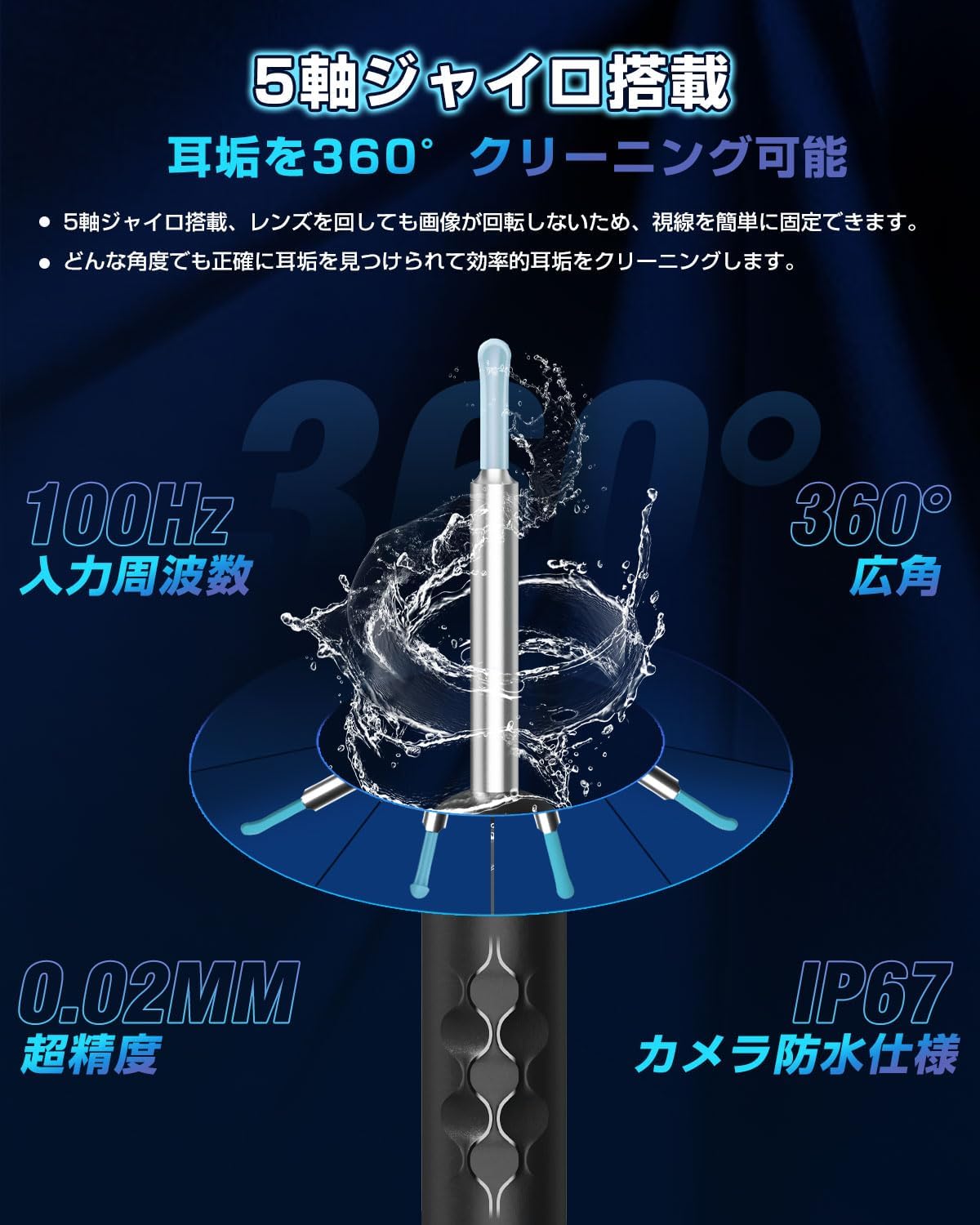 耳かきカメラ 500万画素 ワイヤレス 3.6mm極細レンズ Type-C充電 ブラック