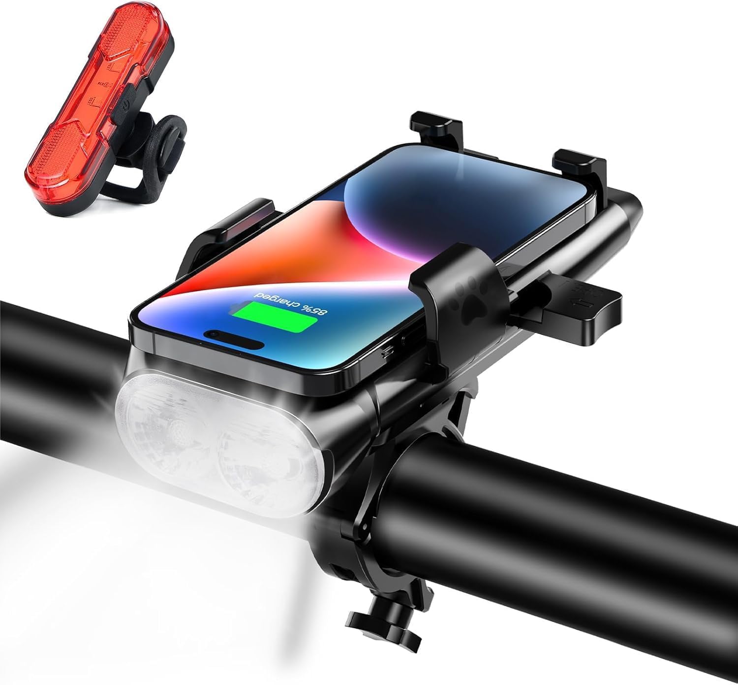 自転車用ヘッドライト 大容量1000ルーメン USB充電式 スマホホルダー付き IPX6防水 360°回転 脱落防止