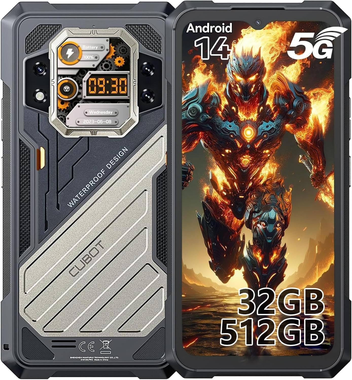 CUBOT KingKong X 5G対応タフネススマホ 32GB+512GB Android 14 10200mAhバッテリー IP68/IP69K防水防塵