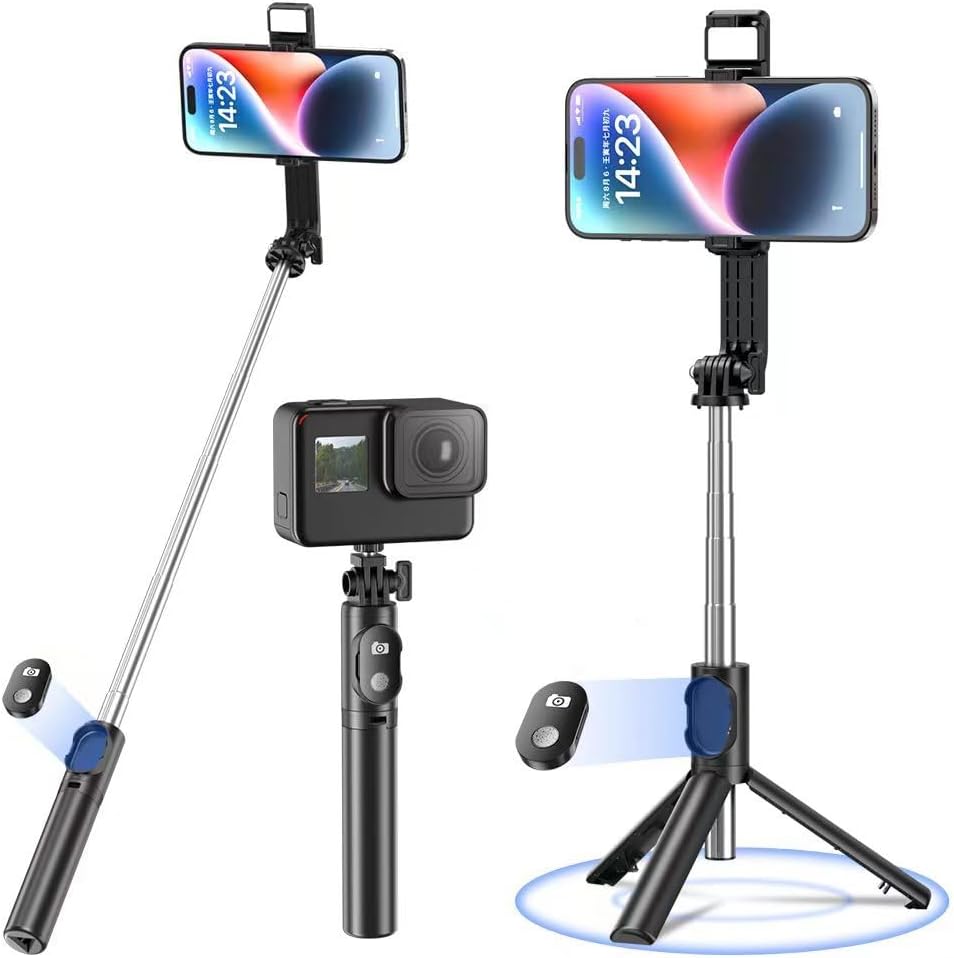 スマホ対応三脚自撮り棒 2023年最新モデル 折りたたみ式 最大102cm 軽量リモコン付き