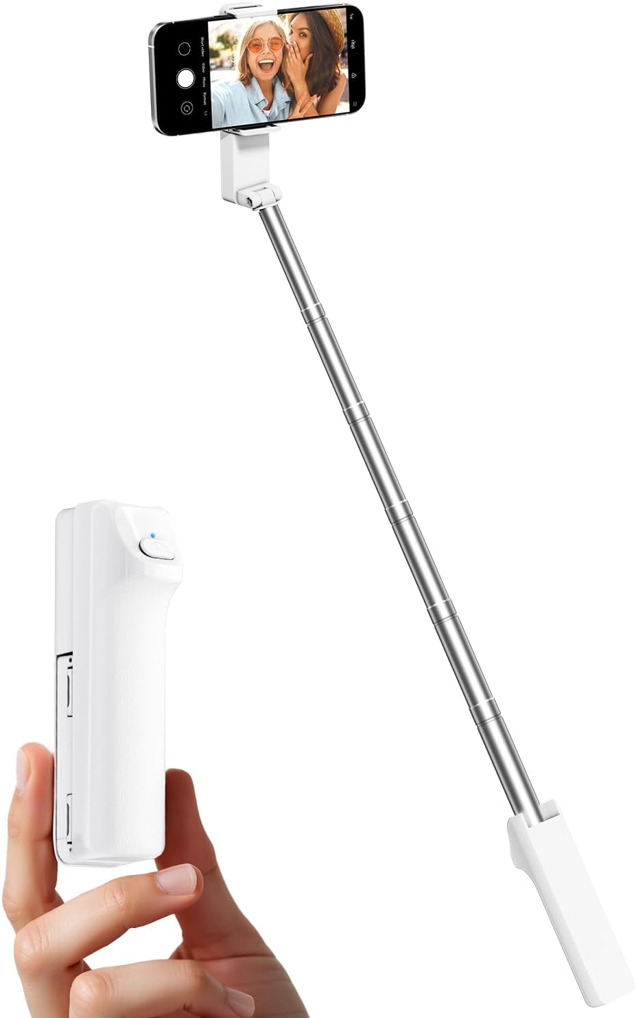 自撮り棒 ワイヤレスリモコン付き 伸縮式 軽量 スマホスタンド iPhone/Android対応 ホワイト