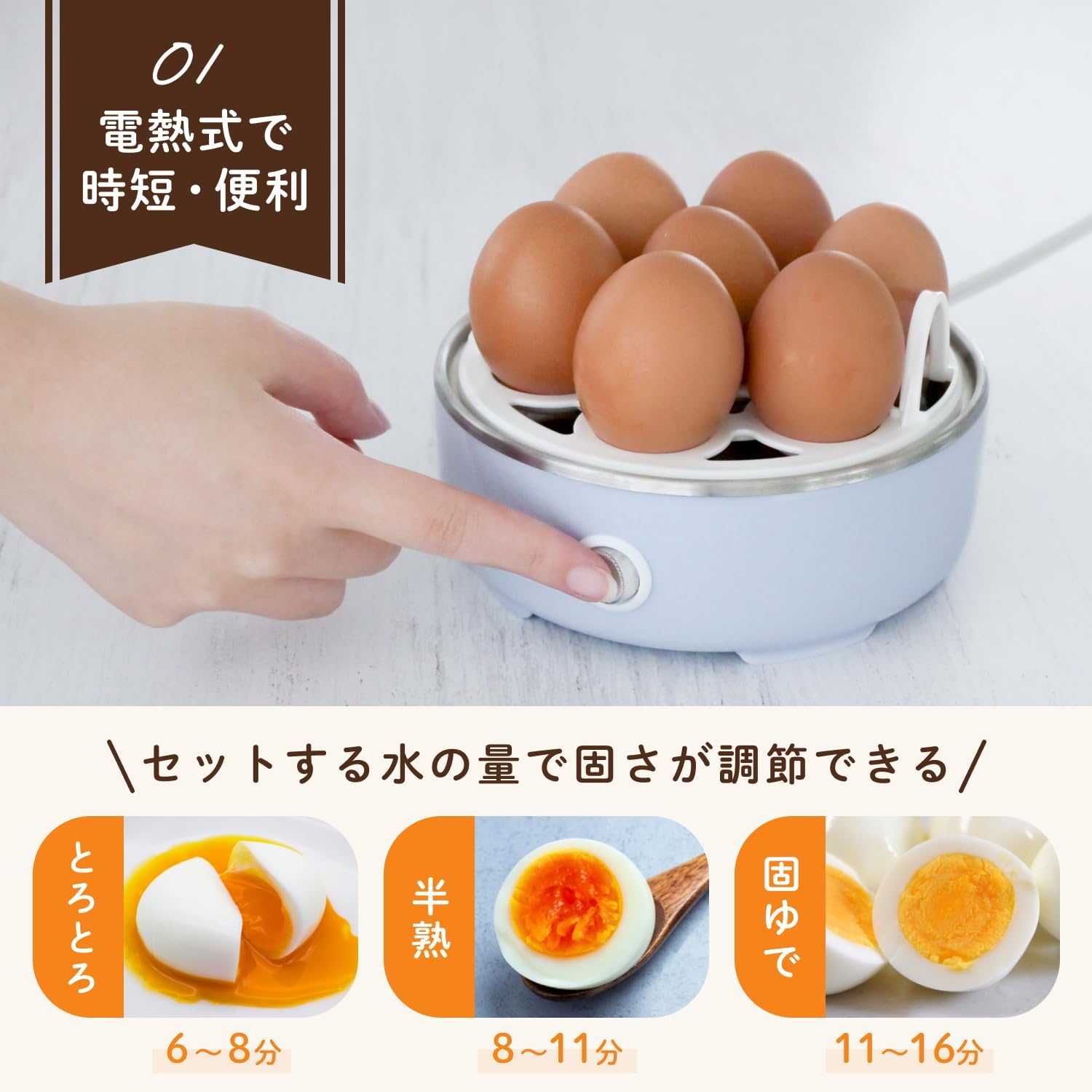 プラス30日延長保証付き 自動ゆで卵器 固さ調節可能 最大7個調理 電熱式