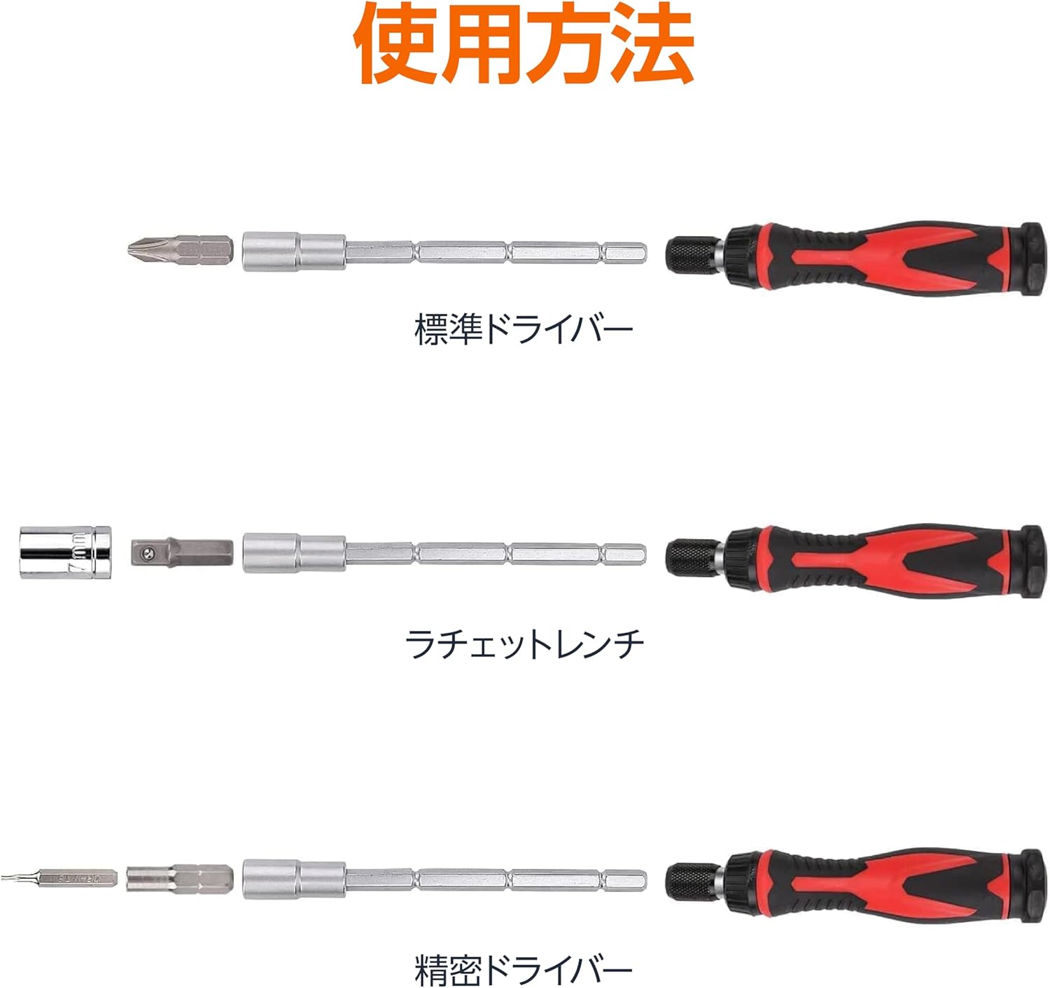 Amazonベーシック 磁気ラチェットドライバーセット 73点セット（レッド/ブラック）