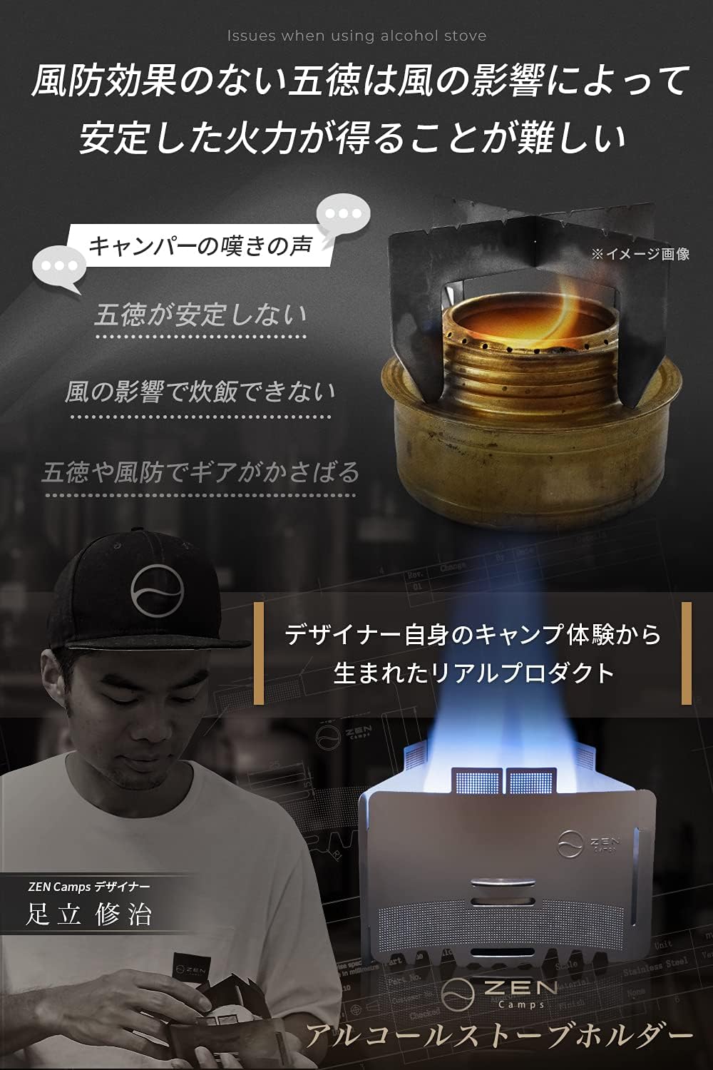 アルコールストーブ用 超軽量五徳風防 収納袋付き ソロキャンプ用