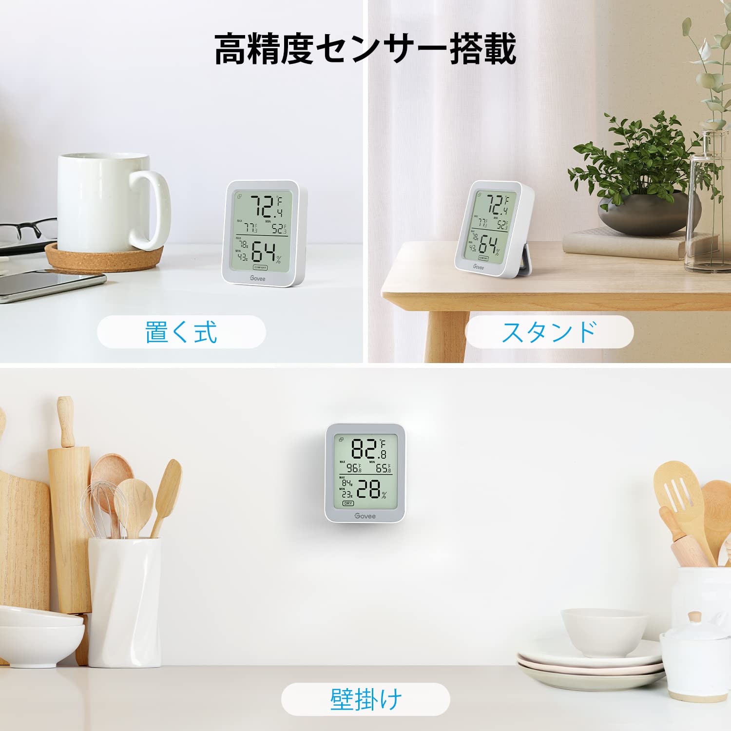 Govee Bluetooth温湿度計 デジタル 高精度 大画面 アラーム機能付き