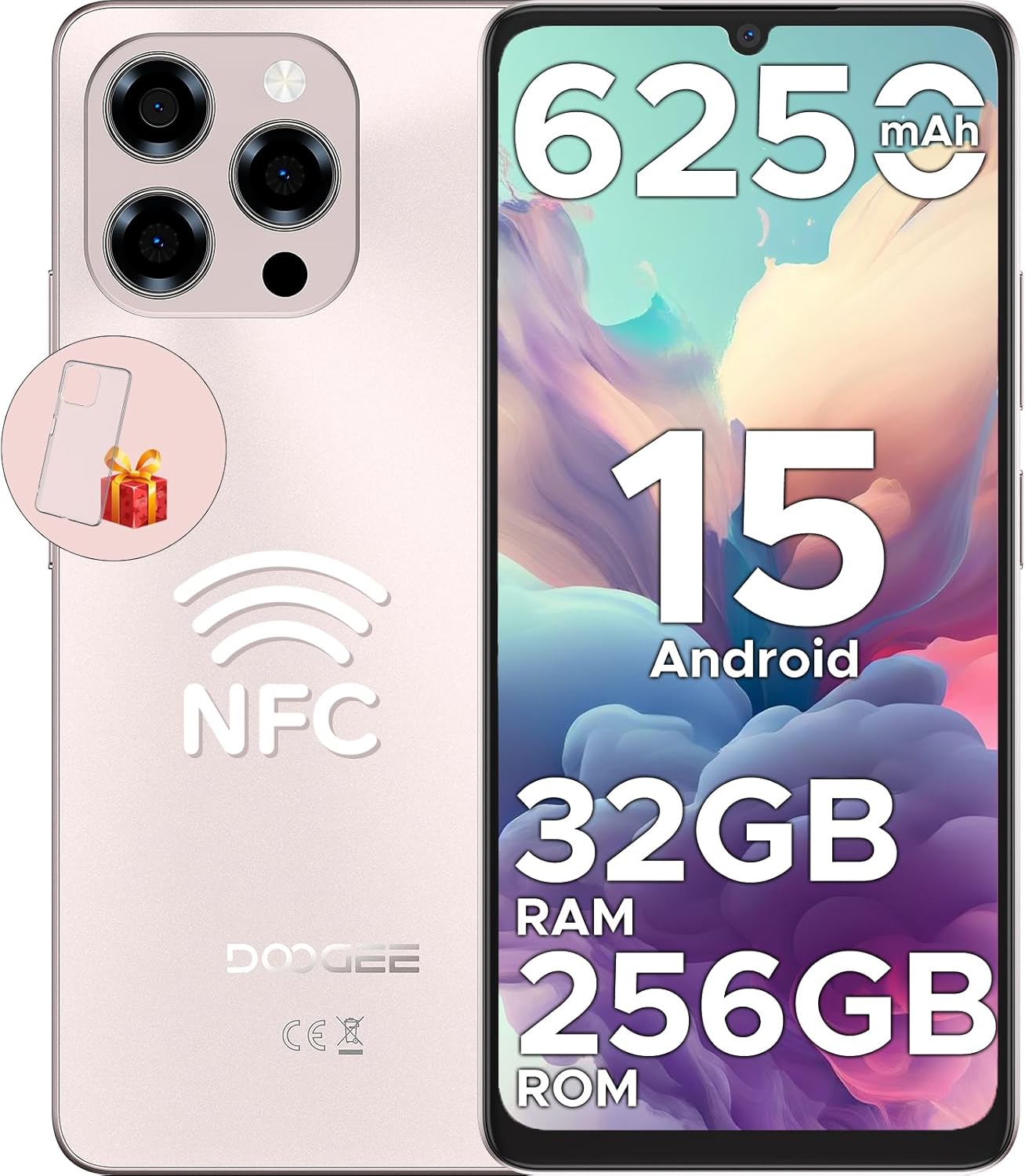 DOOGEE N58pro SIMフリースマホ 90Hz大画面 32GB+256GB 6250mAhピンクゴールド