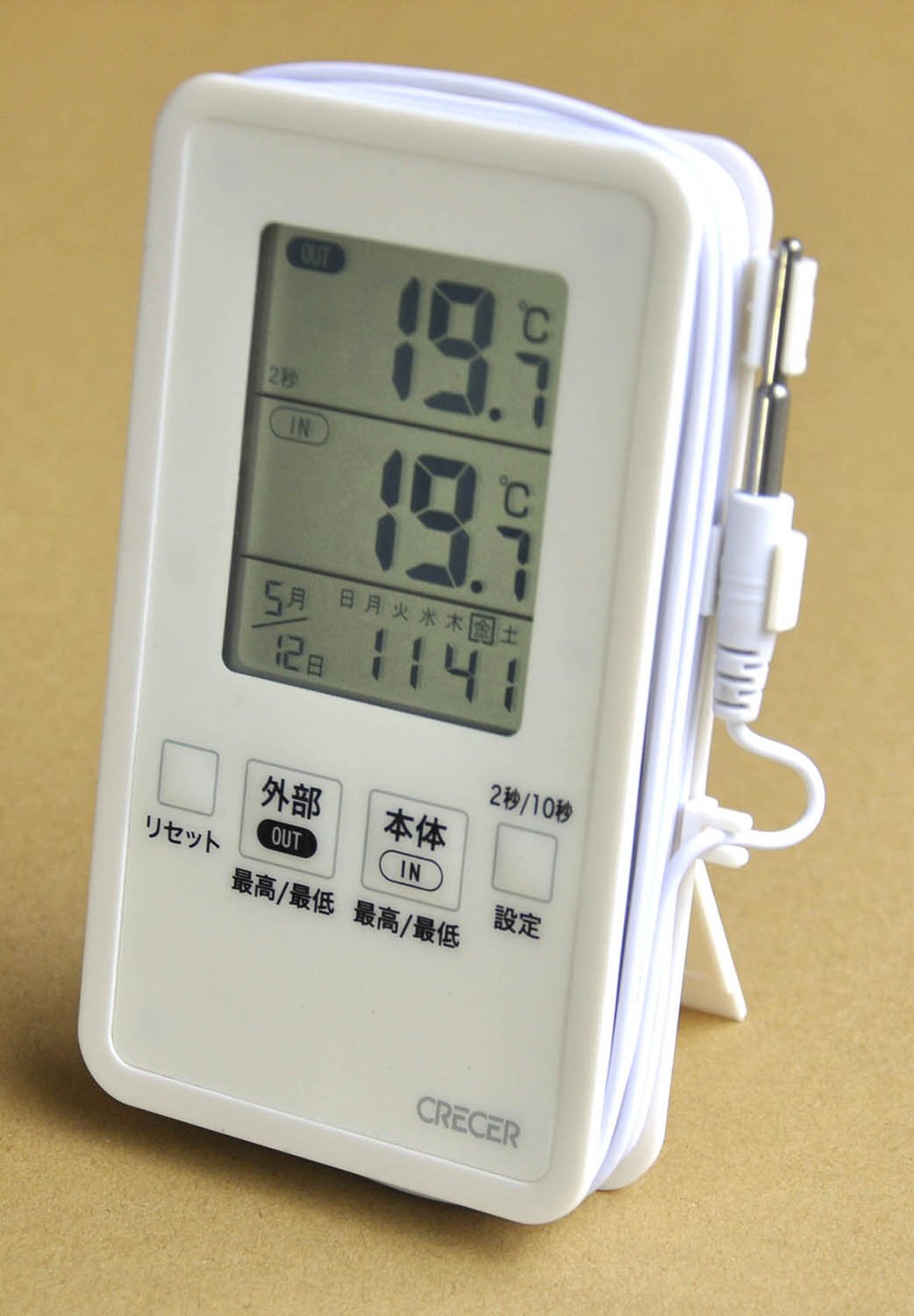 防滴型デジタル温度計 クレセル IN-OUT AP-09W