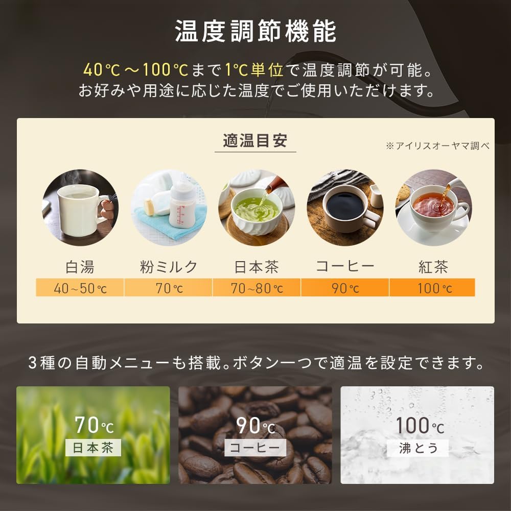 転倒湯漏れ防止機能付き800mlドリップケトル・温調タイプ(ブラック)