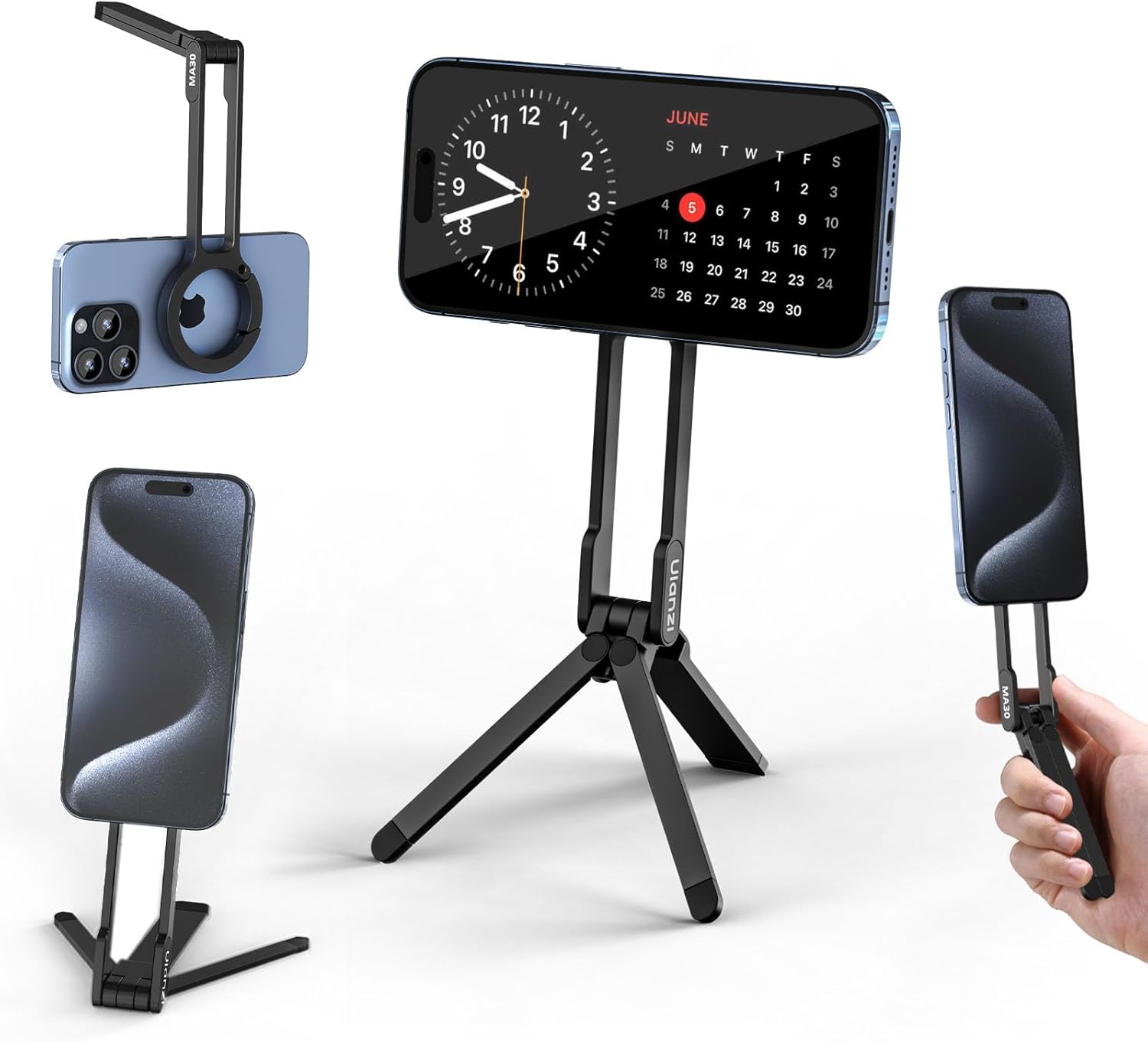 スマホ対応全金属製ミニ三脚 MA30 - 折りたたみ式/360度回転/軽量/携帯スタンド
