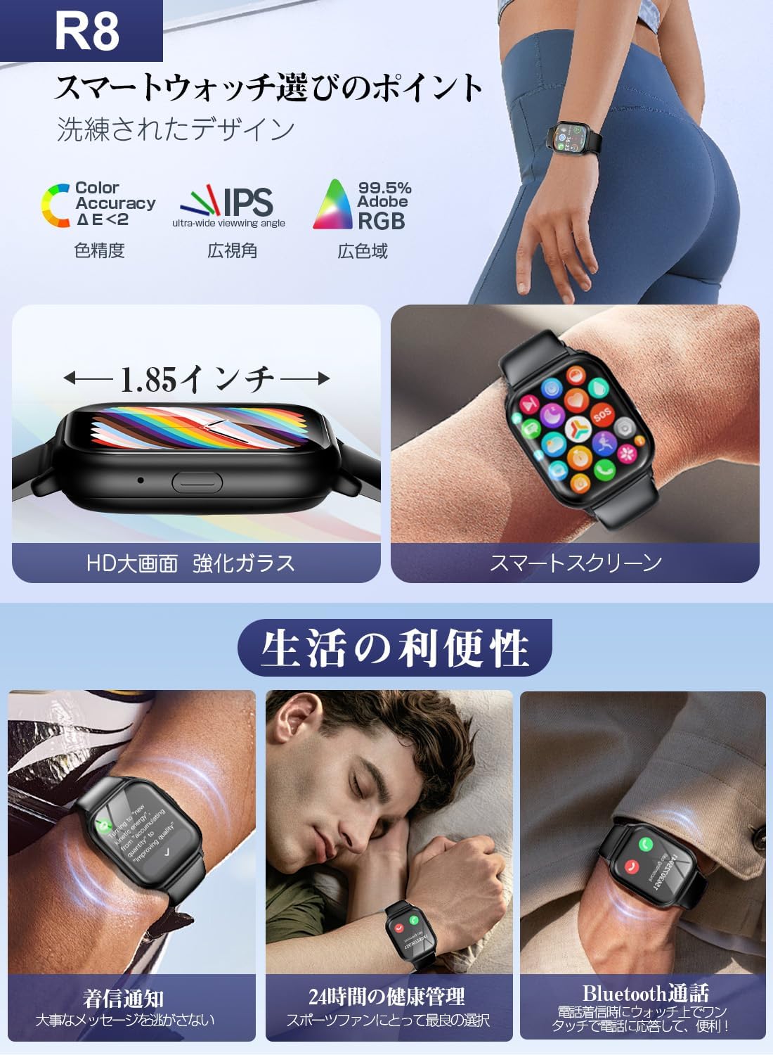 多機能スマートウォッチ【2025年モデル】Bluetooth通話対応・IP68防水・音楽再生・活動量計・iPhone・Android対応
