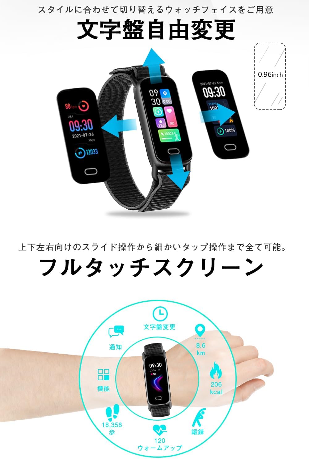 iPhone・Android対応スマートウォッチ（2025年モデル） Bluetooth5.3防水 歩数計・活動量計 0.96インチ画面 メンズ・レディース向け ブラック