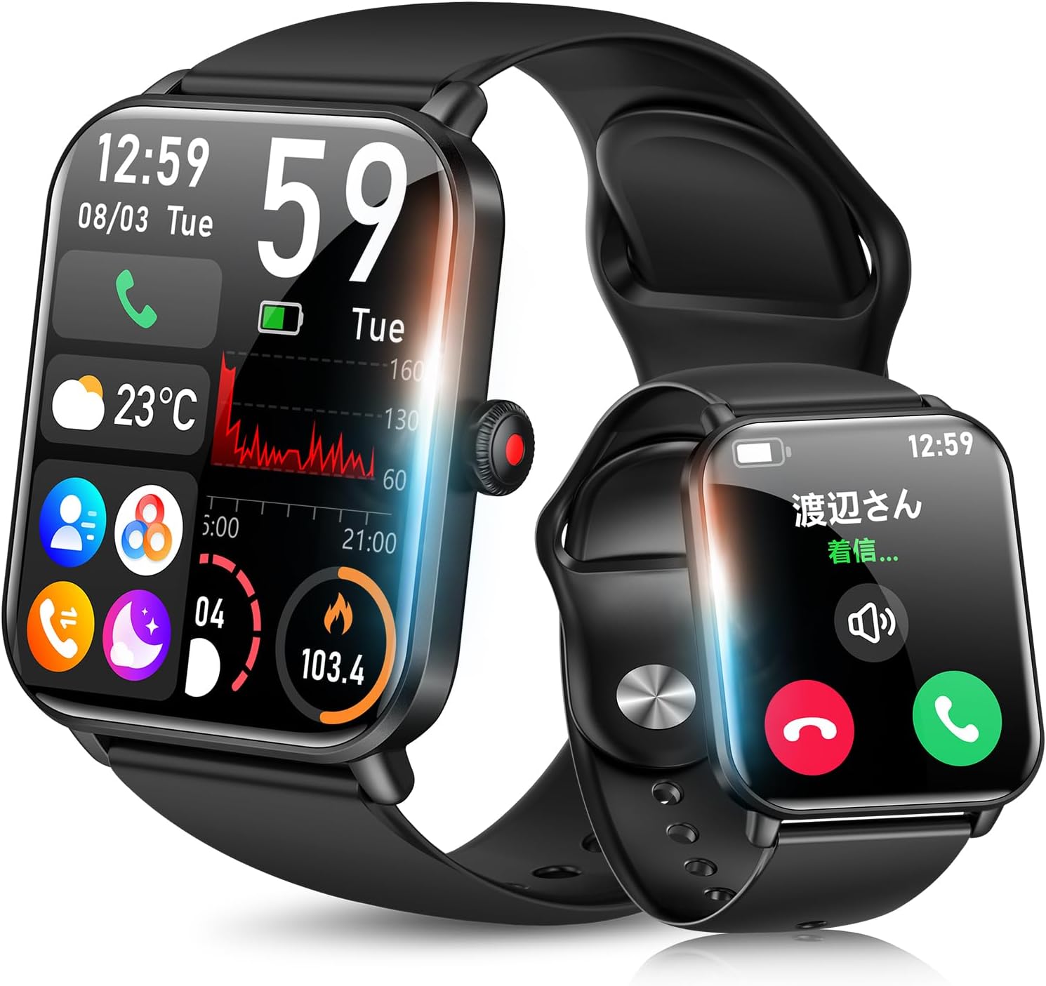 iPhone・Android対応 スマートウォッチ 2025年モデル 軽量・薄型 Bluetooth5.3 IP68防水 通話機能・活動量計・SMS通知