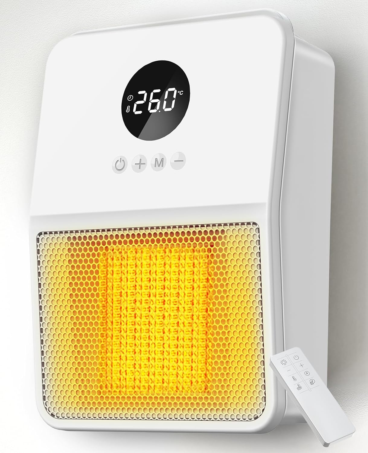 ECOモード搭載 壁掛けセラミック電気ファンヒーター 防滴仕様 8畳対応 リモコン・温度センサー付き